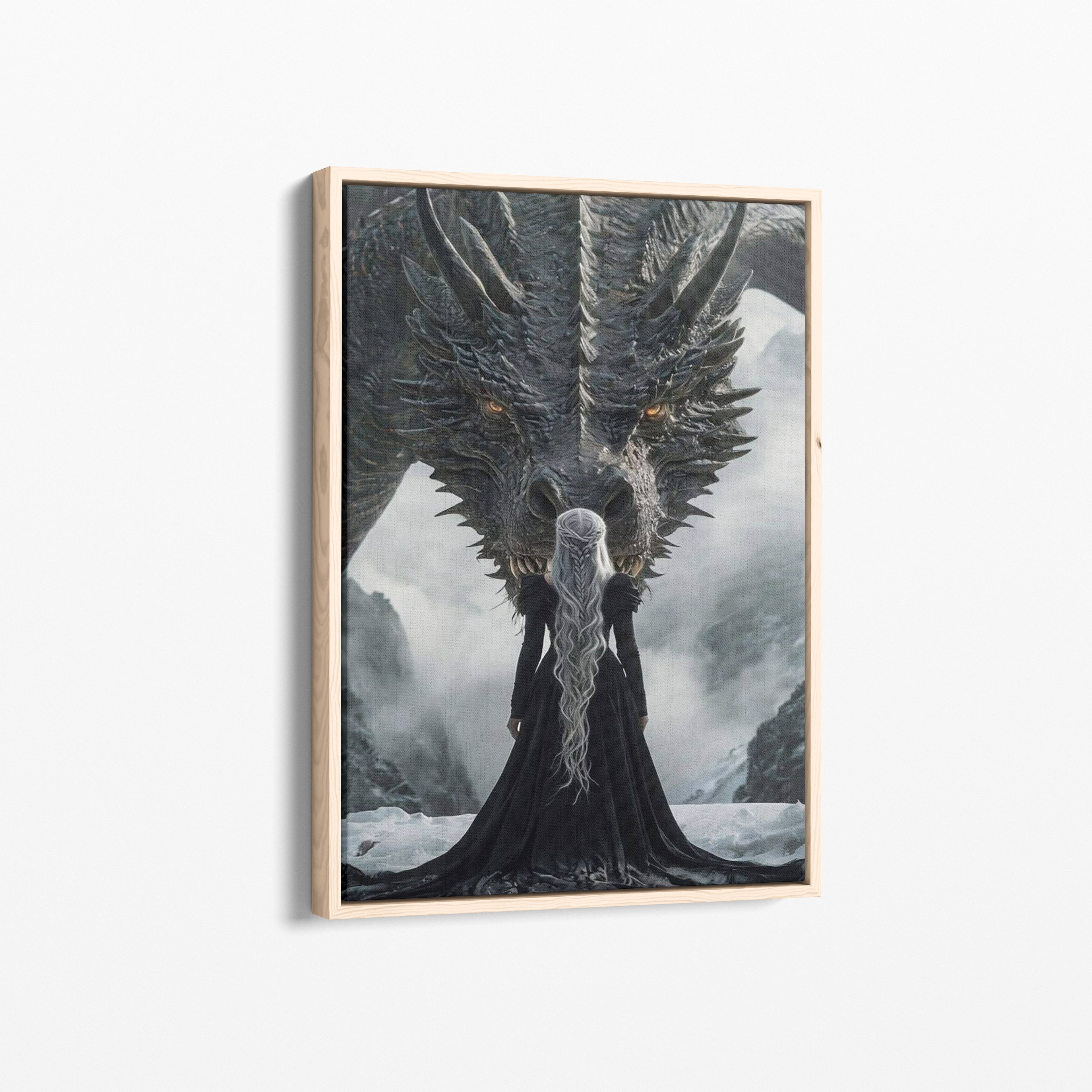 Καμβάς Mother of Dragons με ξύλινη κορνίζα, πλάγια γωνία ανάρτησης.