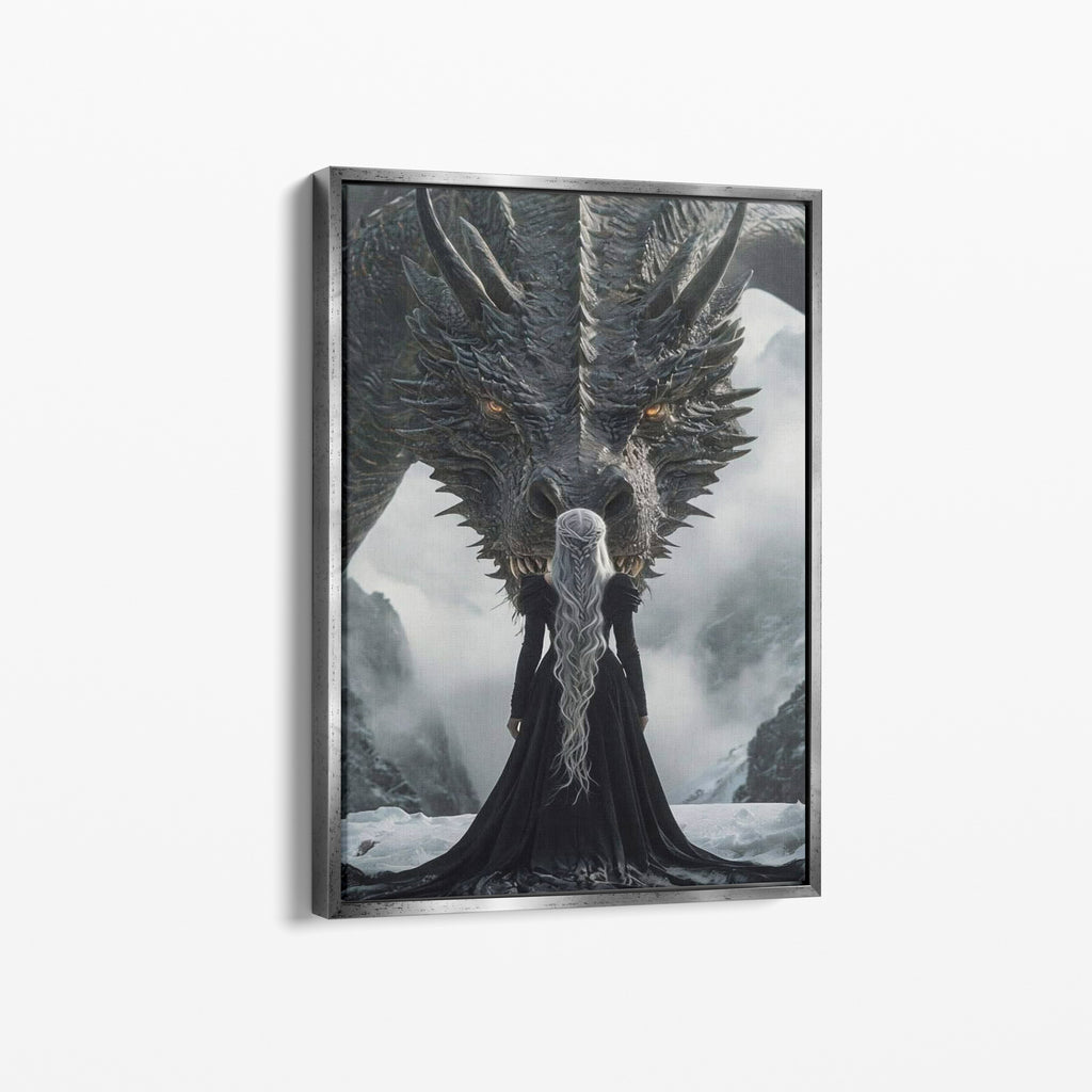 Καμβάς Mother of Dragons με ασημί κορνίζα, πλάγια γωνία ανάρτησης.