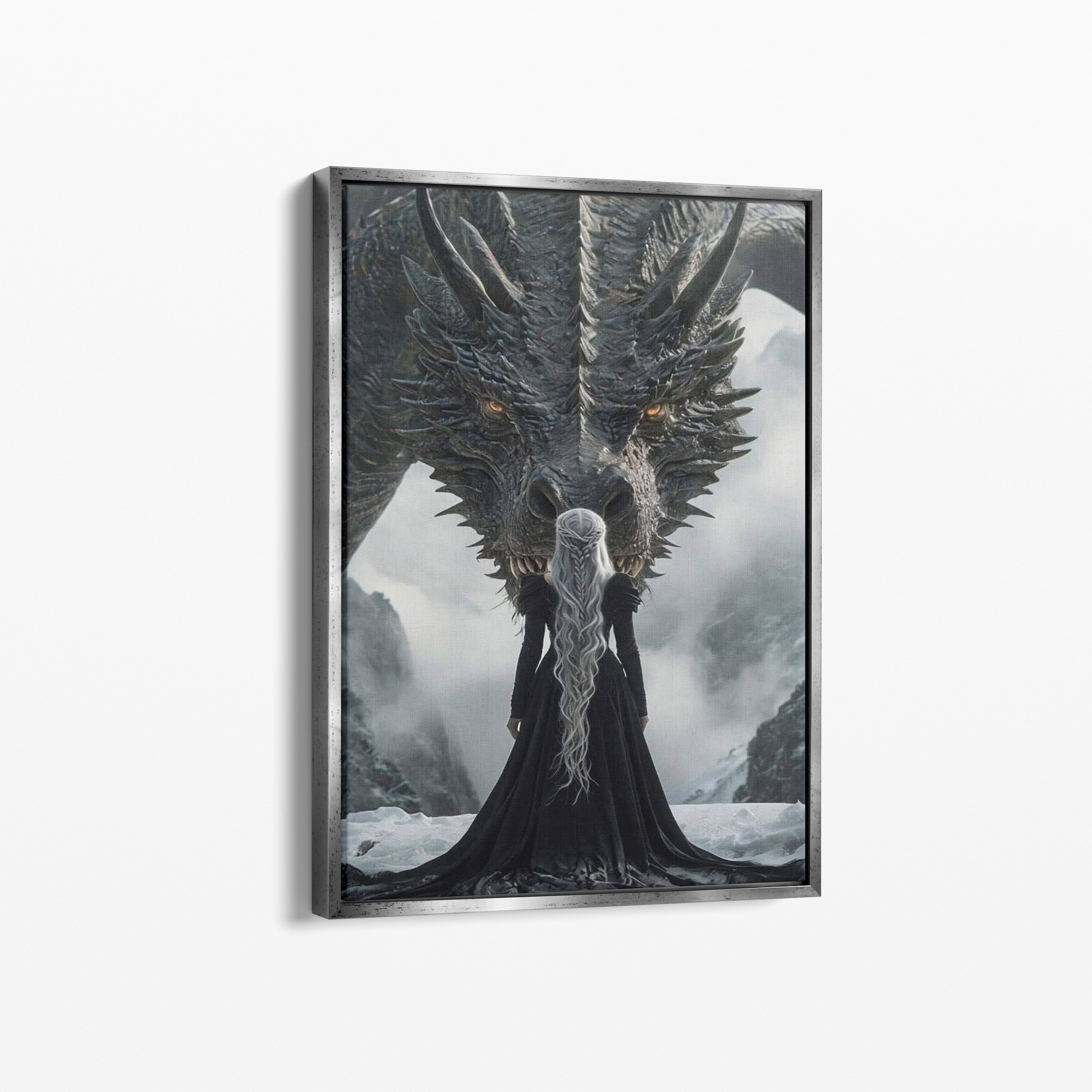 Καμβάς Mother of Dragons με ασημί κορνίζα, πλάγια γωνία ανάρτησης.