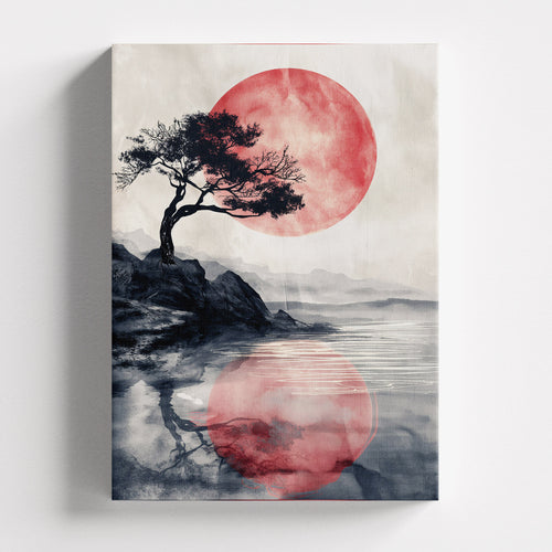Πίνακας σε καμβά Red Moon Bonsai, χωρίς κορνίζα, μπροστινή όψη.