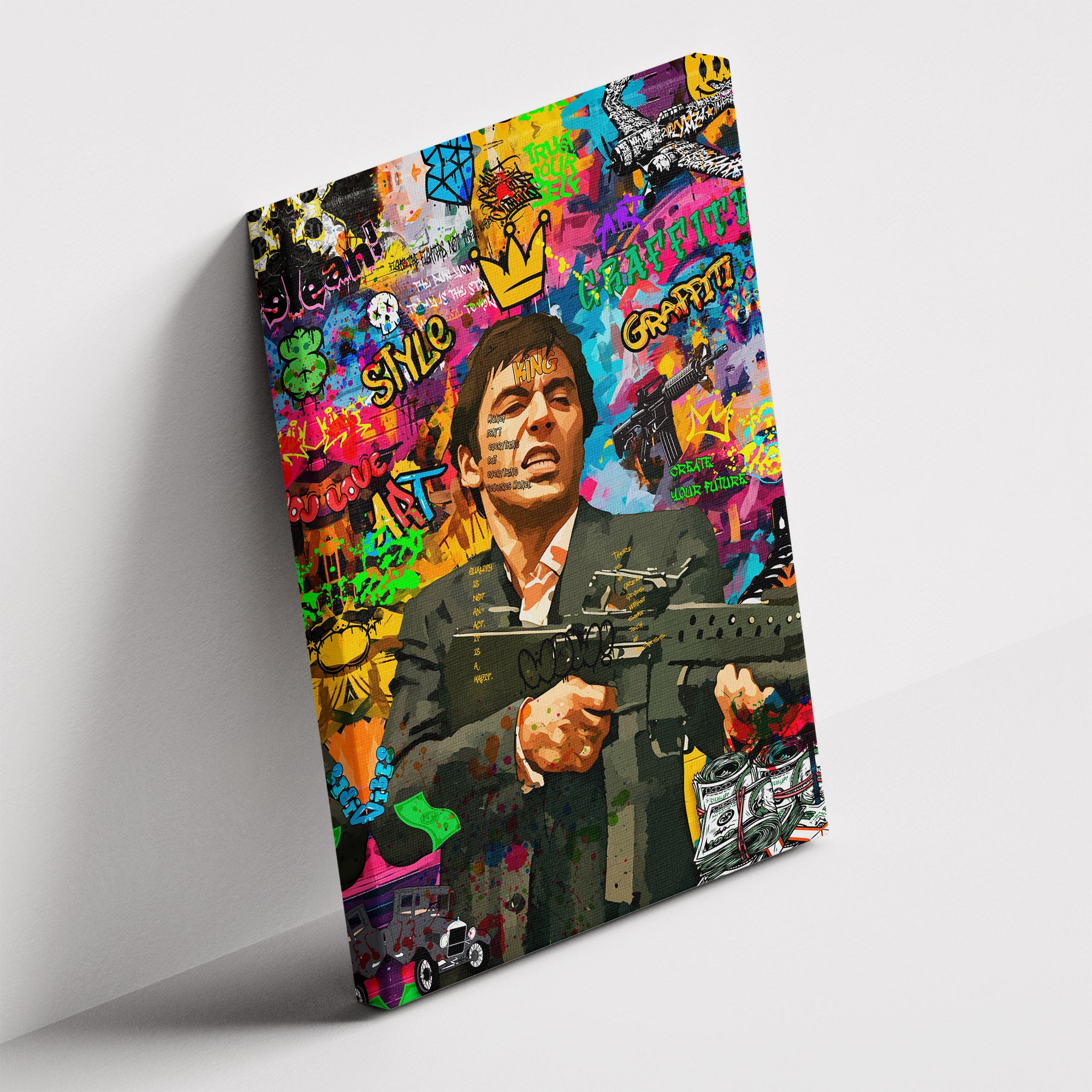 Καμβάς Scarface – Graffiti σε δεύτερη γωνία λήψης, χωρίς κορνίζα.