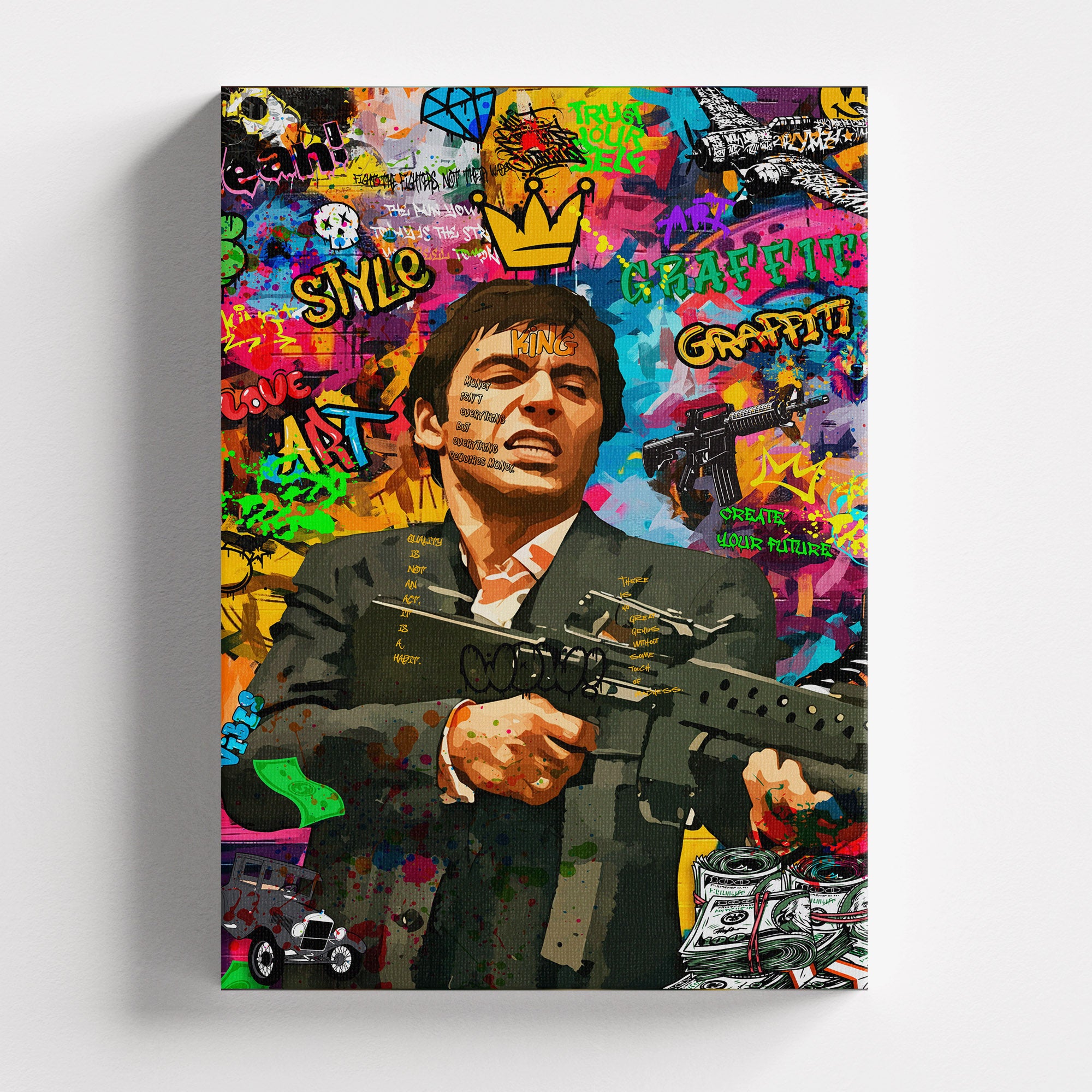 Πίνακας σε καμβά Scarface – Graffiti, χωρίς κορνίζα, μπροστινή όψη.