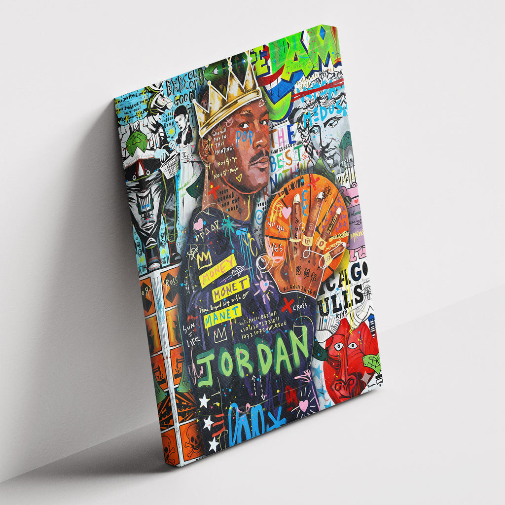Καμβάς Michael Jordan – King Graffiti σε δεύτερη γωνία λήψης, χωρίς κορνίζα.