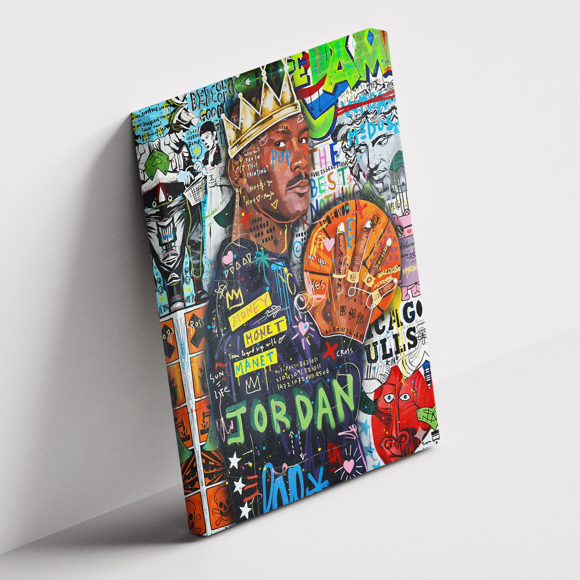 Καμβάς Michael Jordan – King Graffiti σε δεύτερη γωνία λήψης, χωρίς κορνίζα.