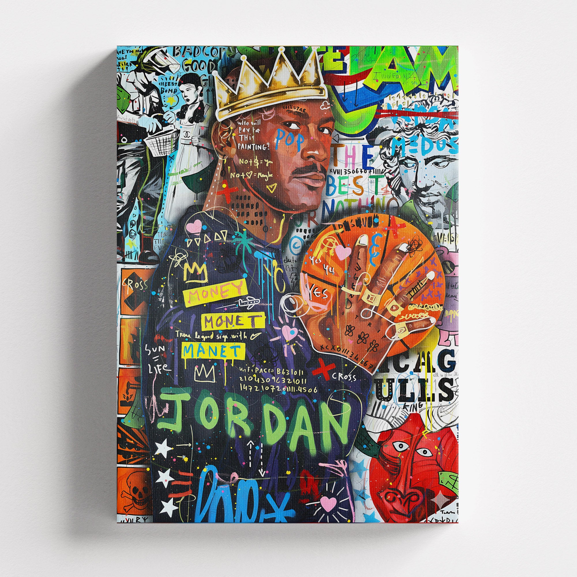 Πίνακας σε καμβά Michael Jordan – King Graffiti, χωρίς κορνίζα, μπροστινή όψη.
