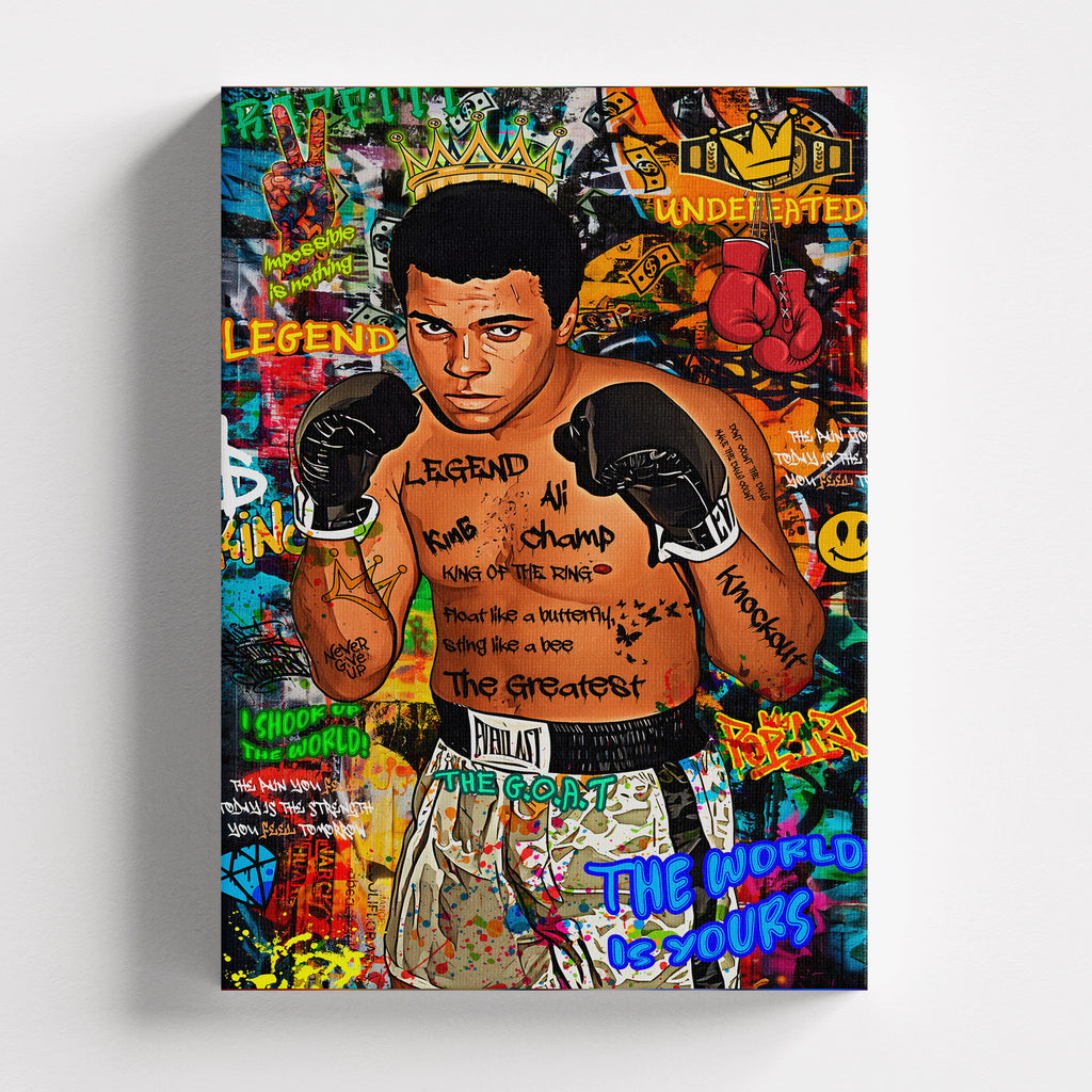Πίνακας σε καμβά Muhammad Ali – Graffiti, χωρίς κορνίζα, μπροστινή όψη.