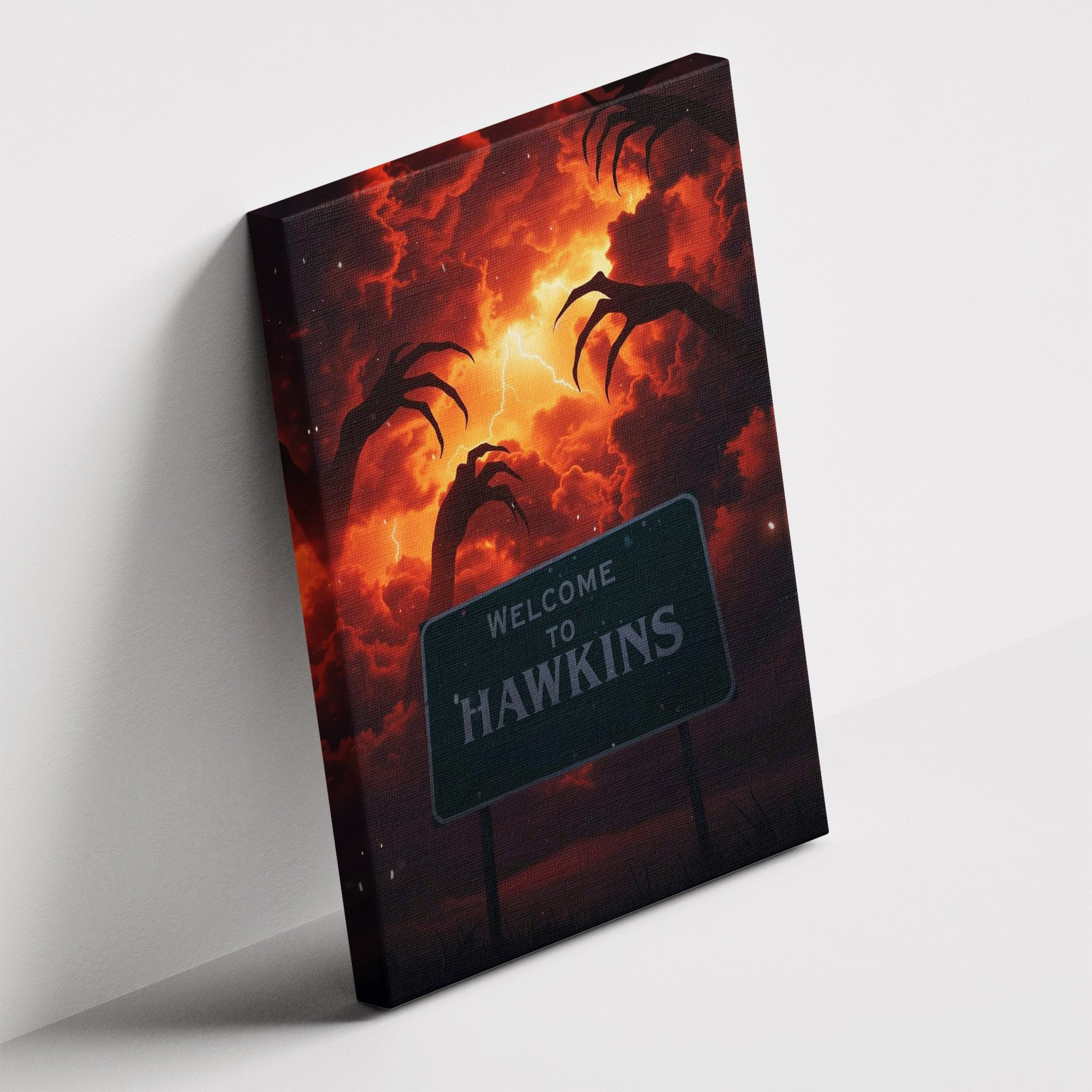 Καμβάς Welcome to Hawkins σε δεύτερη γωνία λήψης, χωρίς κορνίζα.