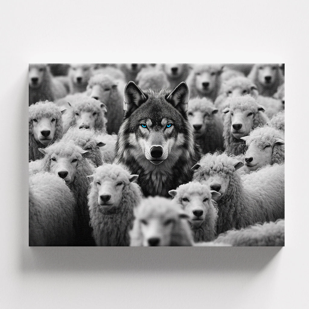 Πίνακας σε καμβά Wolf Among Sheep - Horizontal, φωτογραφία προϊόντος 1.