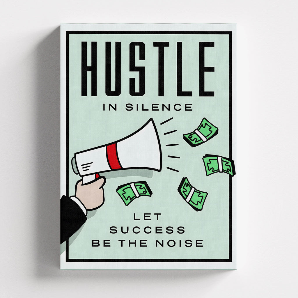 Πίνακας σε καμβά Hustle in Silence – Motivational Canvas, χωρίς κορνίζα, μπροστινή όψη.