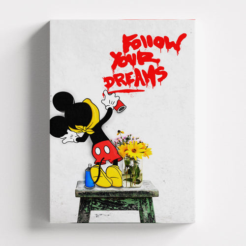 Πίνακας σε καμβά Mickey Mouse – Follow Your Dreams, χωρίς κορνίζα, μπροστινή όψη.