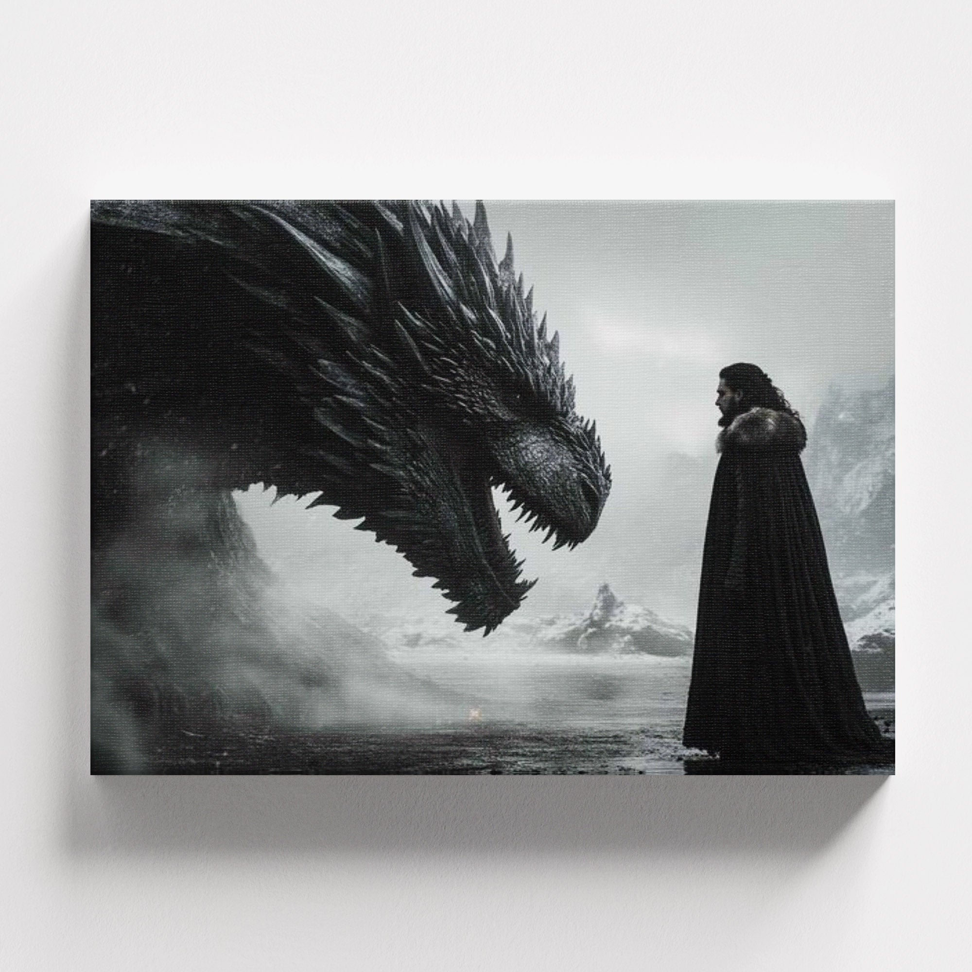 Πίνακας σε καμβά Jon Snow και ο δράκος, χωρίς κορνίζα, μέγεθος 30x20 εκ., μπροστινή όψη.