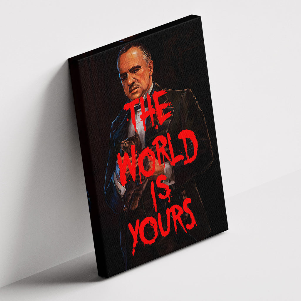 Καμβάς The Godfather – The World Is Yours σε δεύτερη γωνία λήψης, χωρίς κορνίζα.