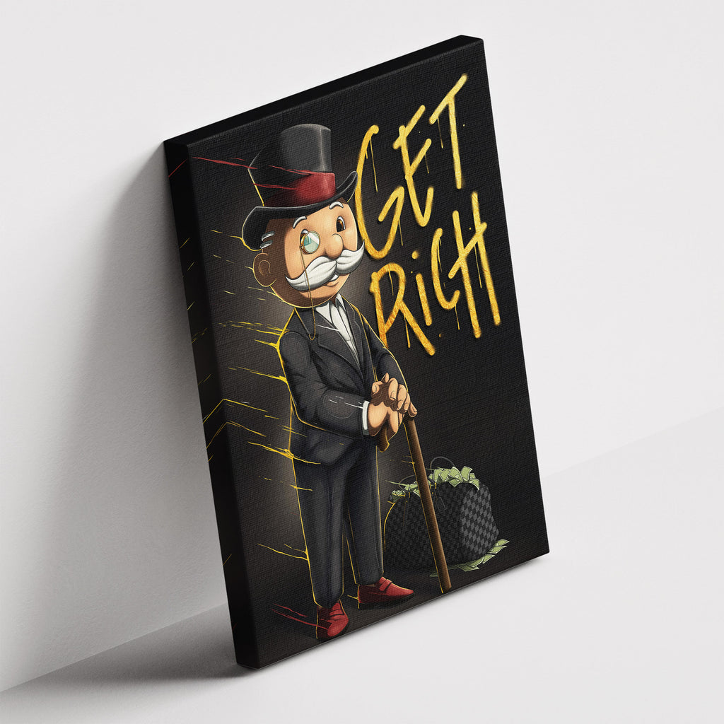 Καμβάς Get Rich σε δεύτερη γωνία λήψης, χωρίς κορνίζα.