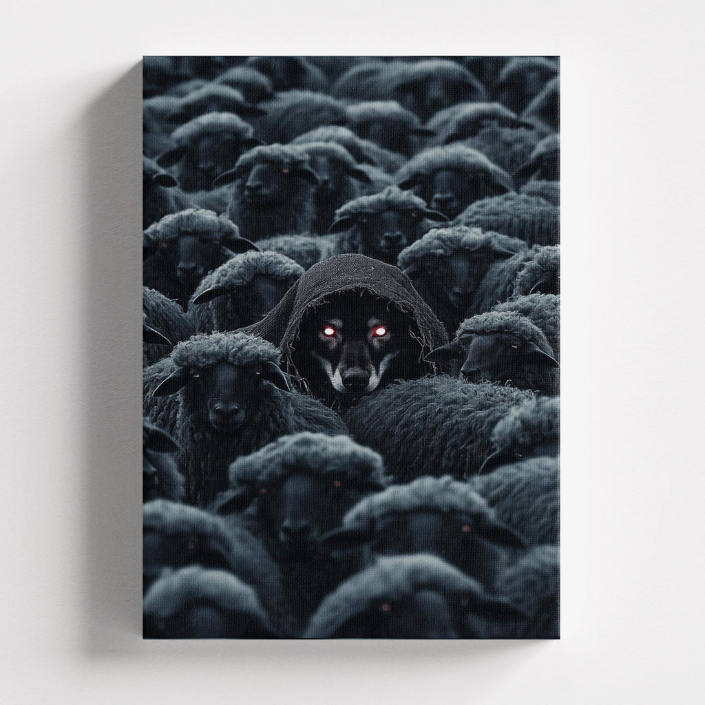 Πίνακας σε καμβά Wolf Among Sheep, χωρίς κορνίζα, μπροστινή όψη.