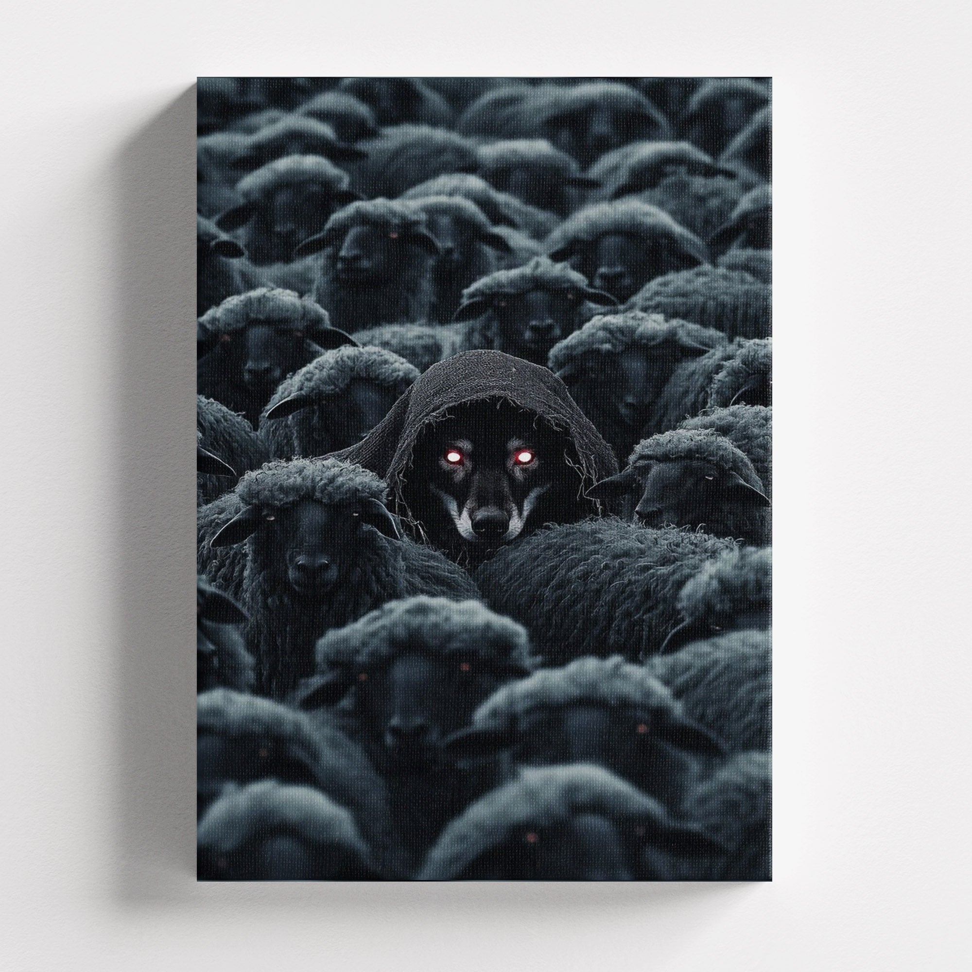Πίνακας σε καμβά Wolf Among Sheep, χωρίς κορνίζα, μπροστινή όψη.