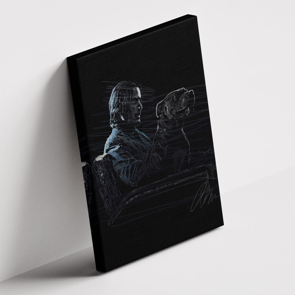 Καμβάς John Wick – Sketch σε δεύτερη γωνία λήψης, χωρίς κορνίζα.