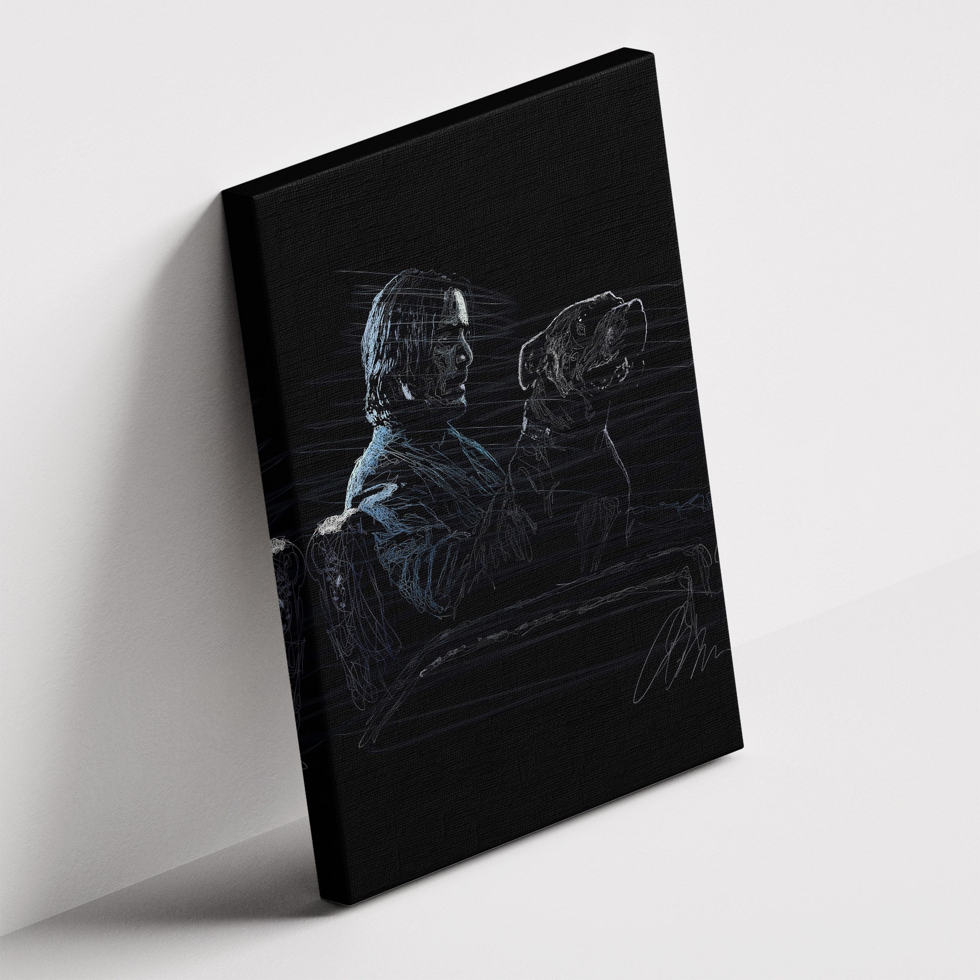 Καμβάς John Wick – Sketch σε δεύτερη γωνία λήψης, χωρίς κορνίζα.
