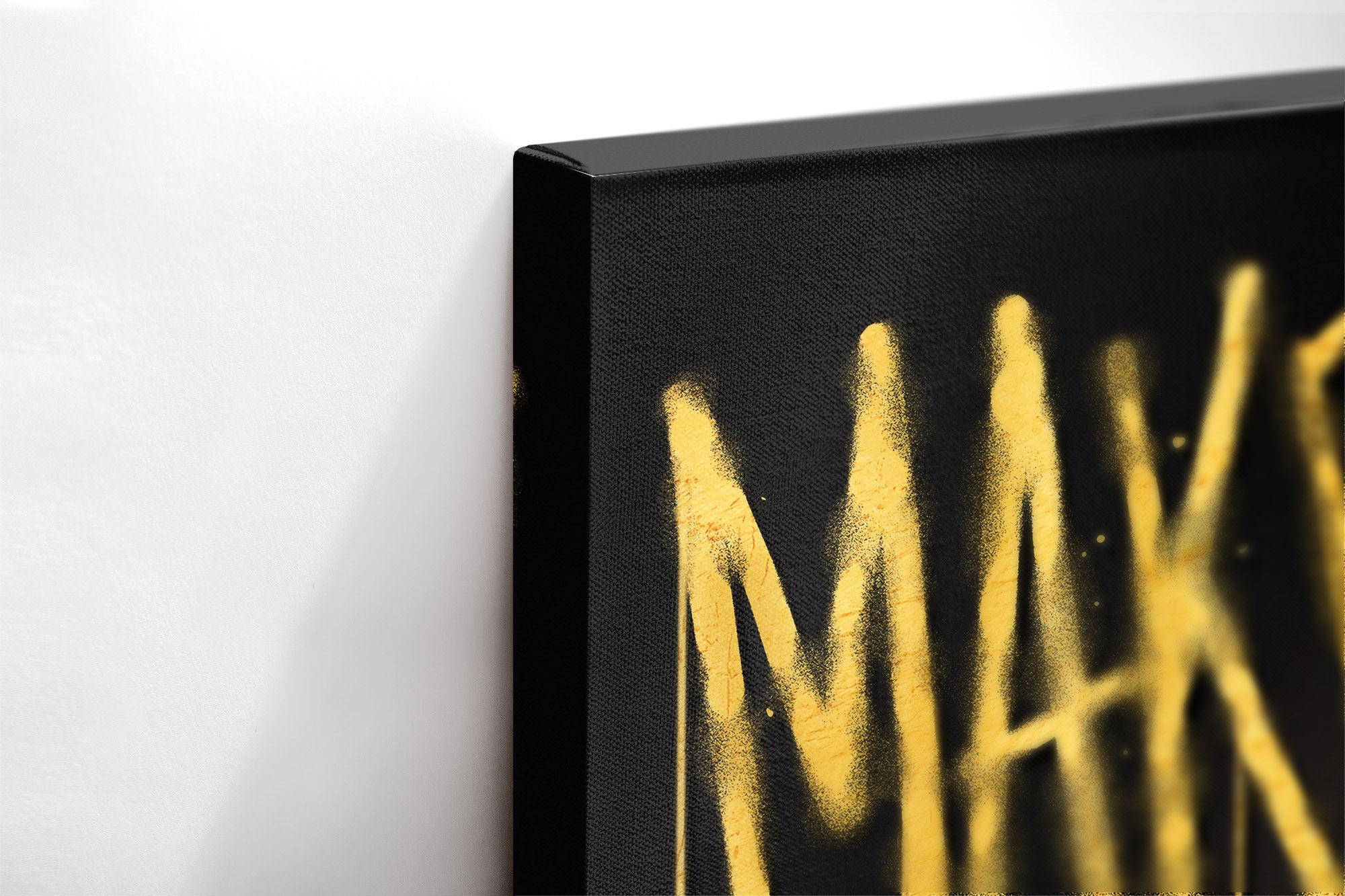Close-up λεπτομέρεια της εκτύπωσης καμβά Make Money – The Hustler’s Canvas.