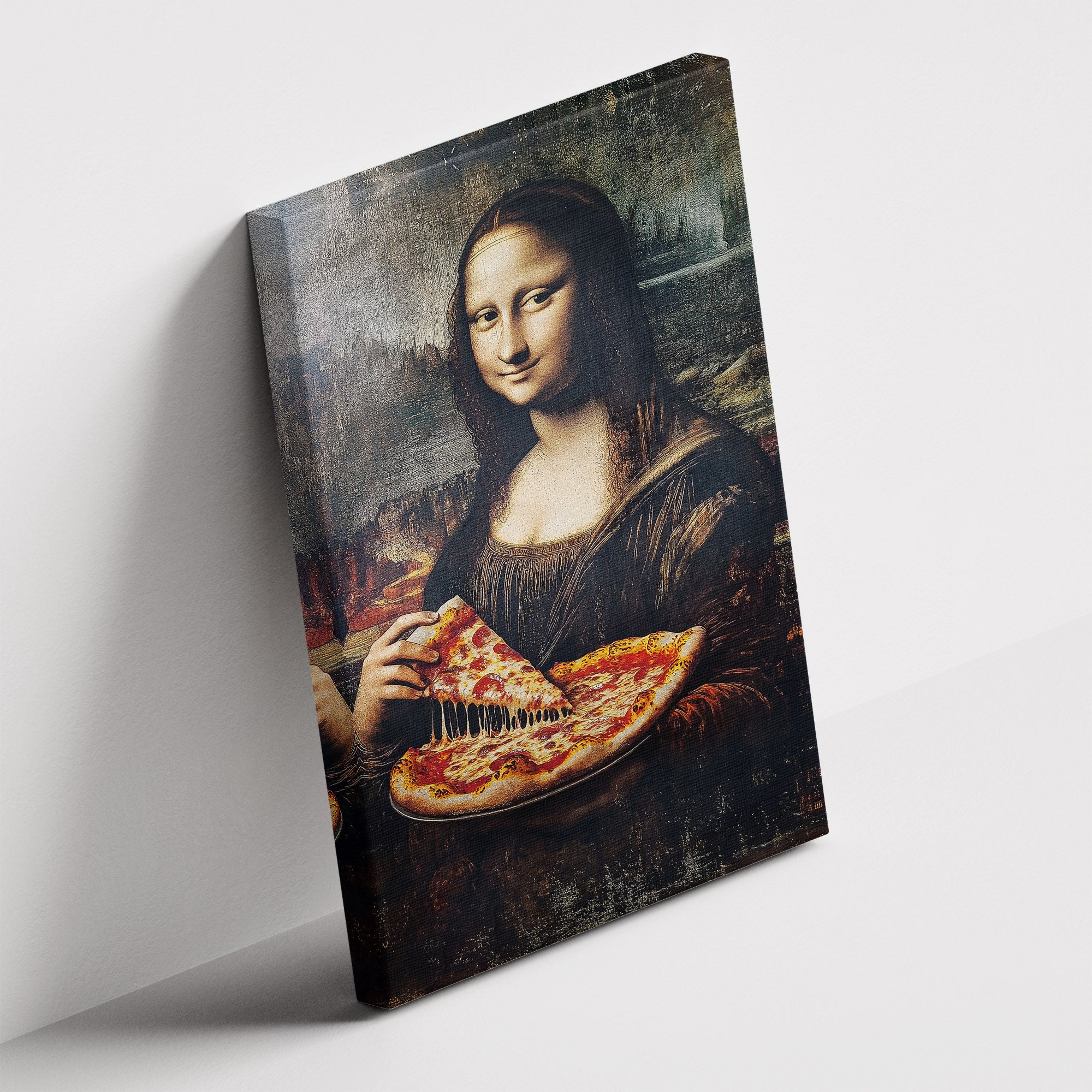 Καμβάς Mona Lisa Pizza σε δεύτερη γωνία λήψης, χωρίς κορνίζα.