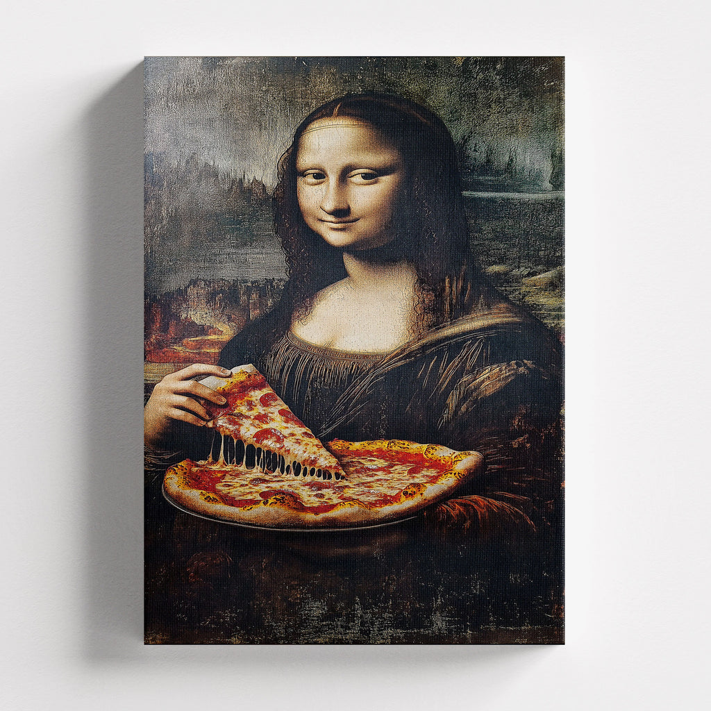 Πίνακας σε καμβά Mona Lisa Pizza, χωρίς κορνίζα, μπροστινή όψη.