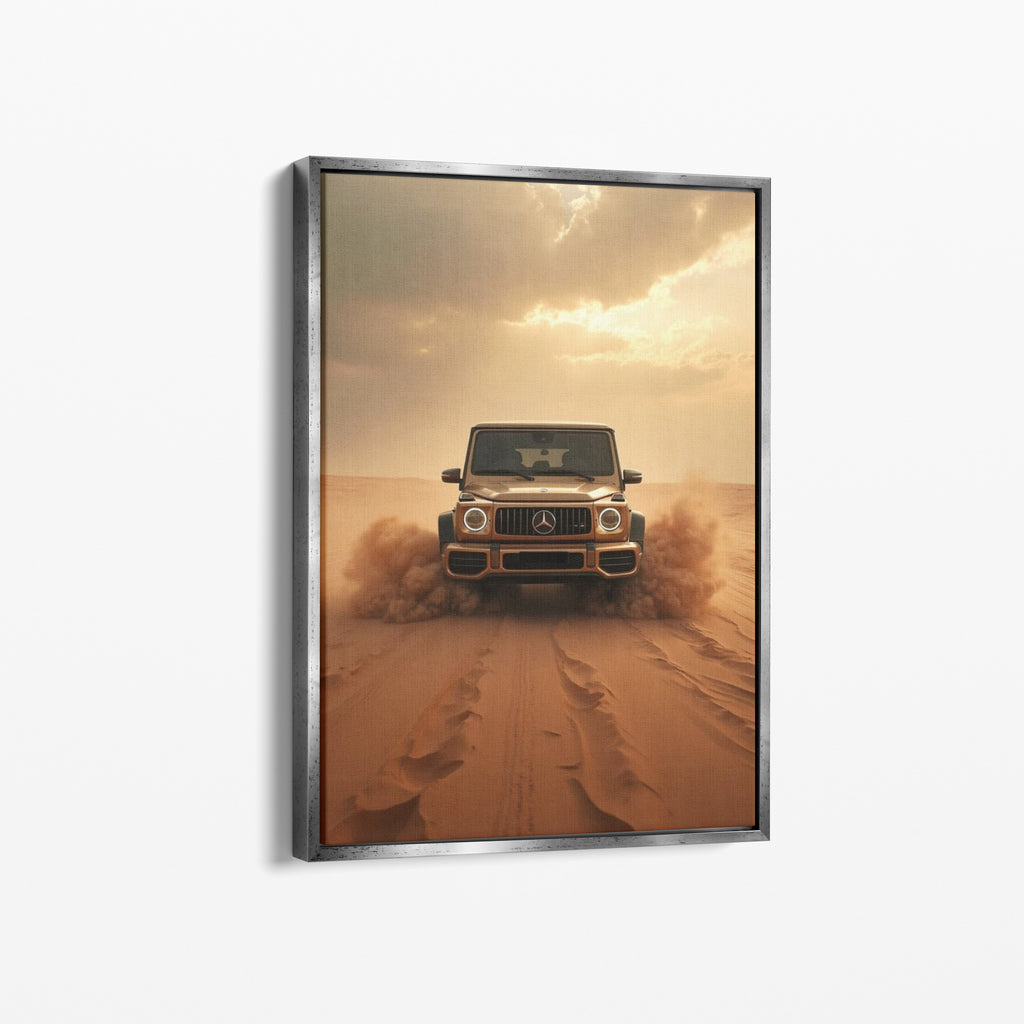 Καμβάς Desert Beast G63 με ασημί κορνίζα, πλάγια γωνία ανάρτησης.