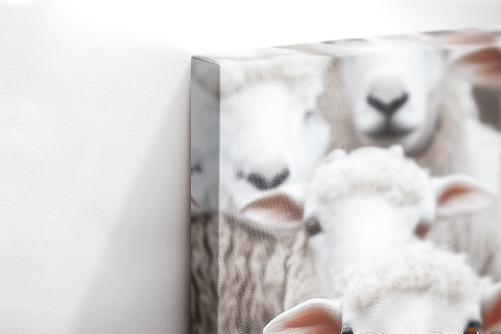 Close-up λεπτομέρεια της εκτύπωσης καμβά Black Sheep - Horizontal.