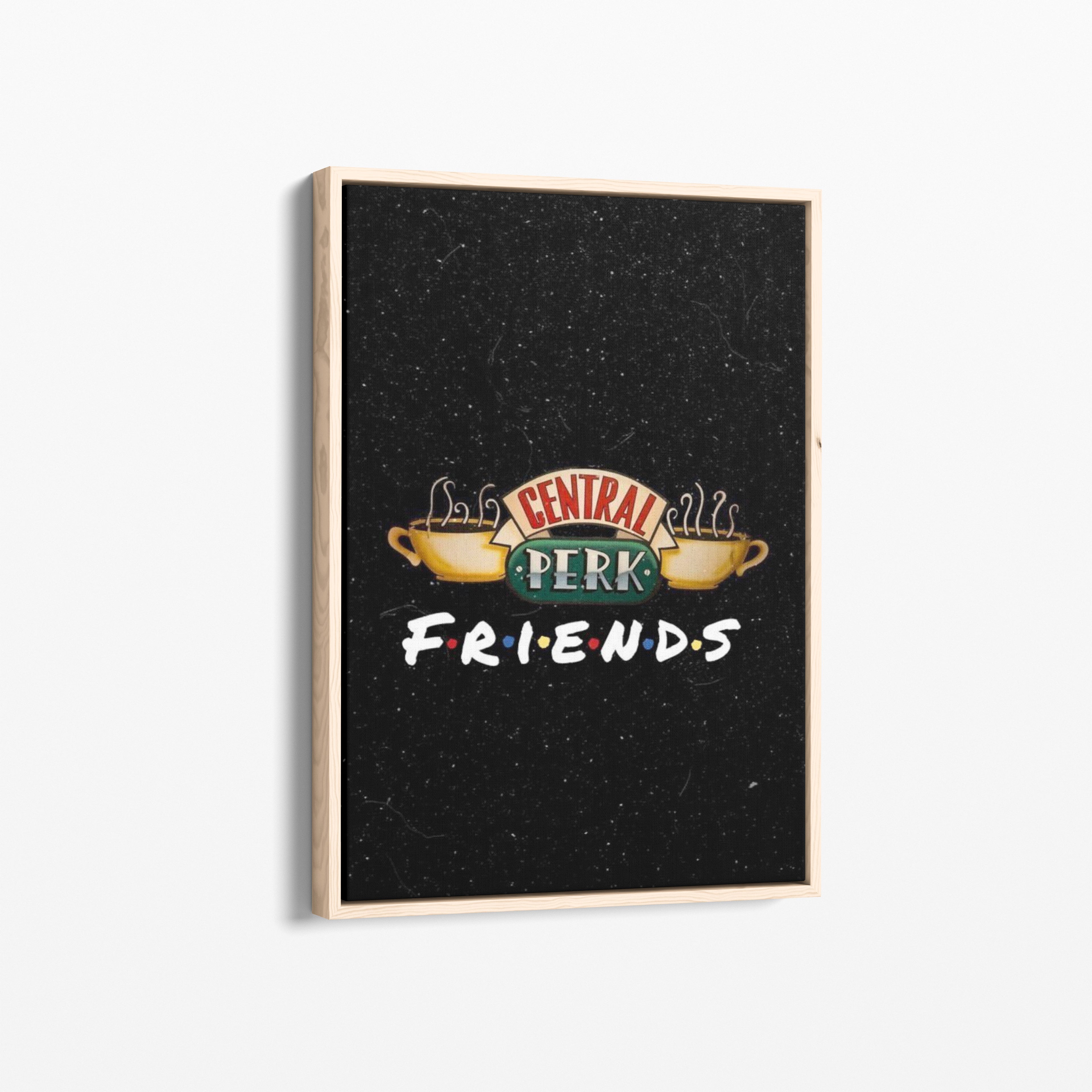 Καμβάς Central Perk - Friends με ξύλινη κορνίζα, πλάγια γωνία ανάρτησης.