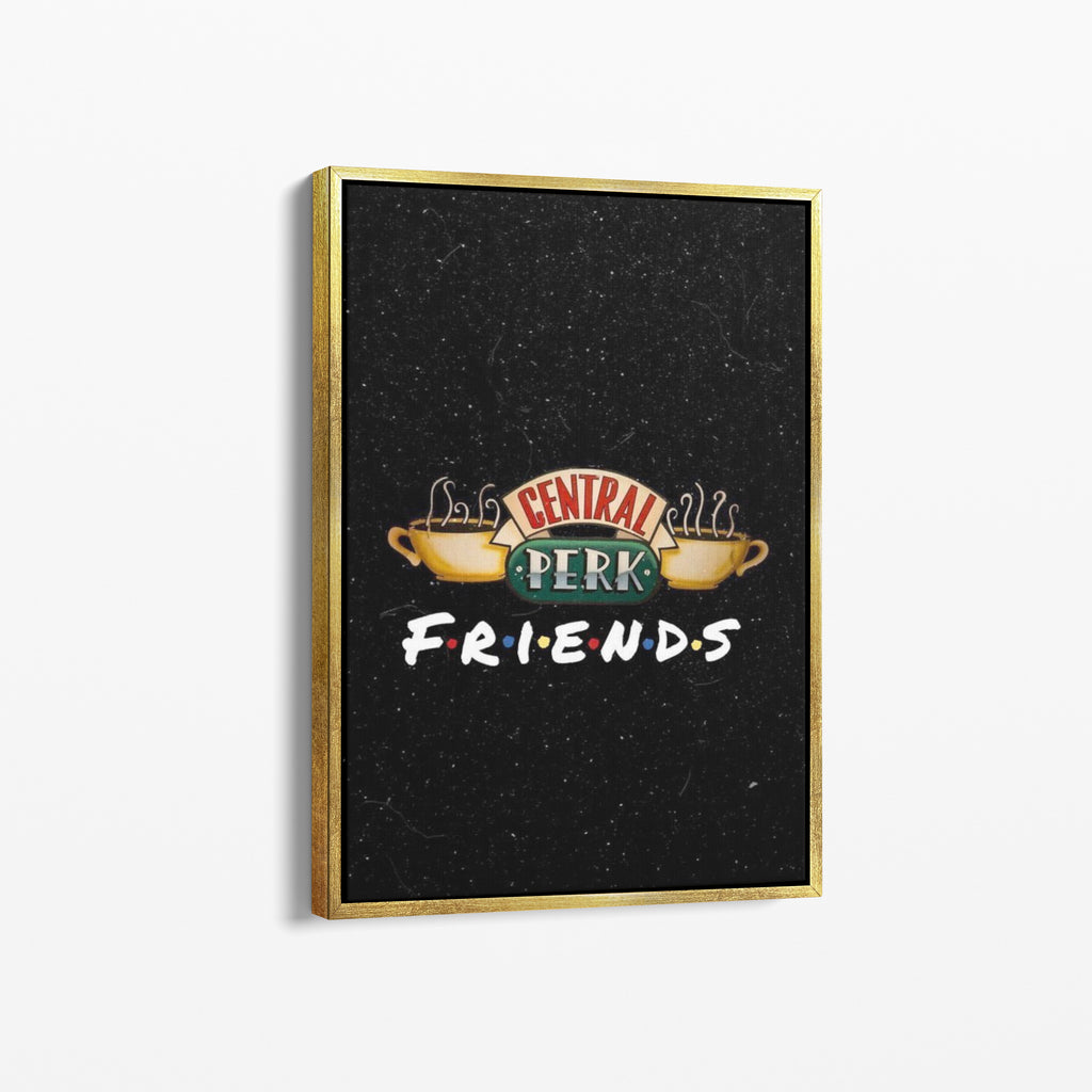 Καμβάς Central Perk - Friends με χρυσή κορνίζα, πλάγια γωνία ανάρτησης.