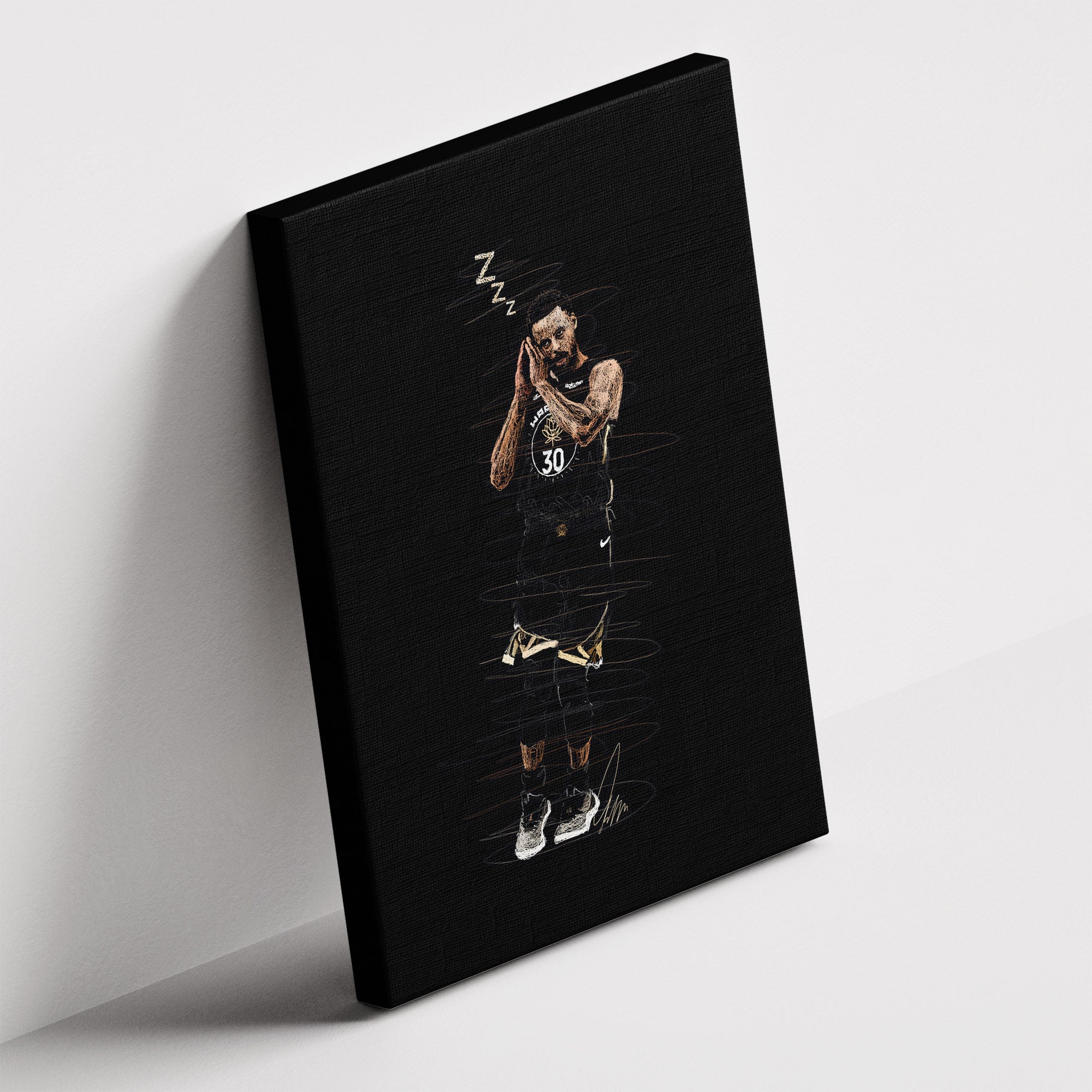 Καμβάς Steph Curry – Sketch σε δεύτερη γωνία λήψης, χωρίς κορνίζα.