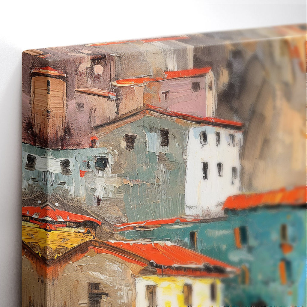Close-up λεπτομέρεια της εκτύπωσης καμβά Cinque Terre.