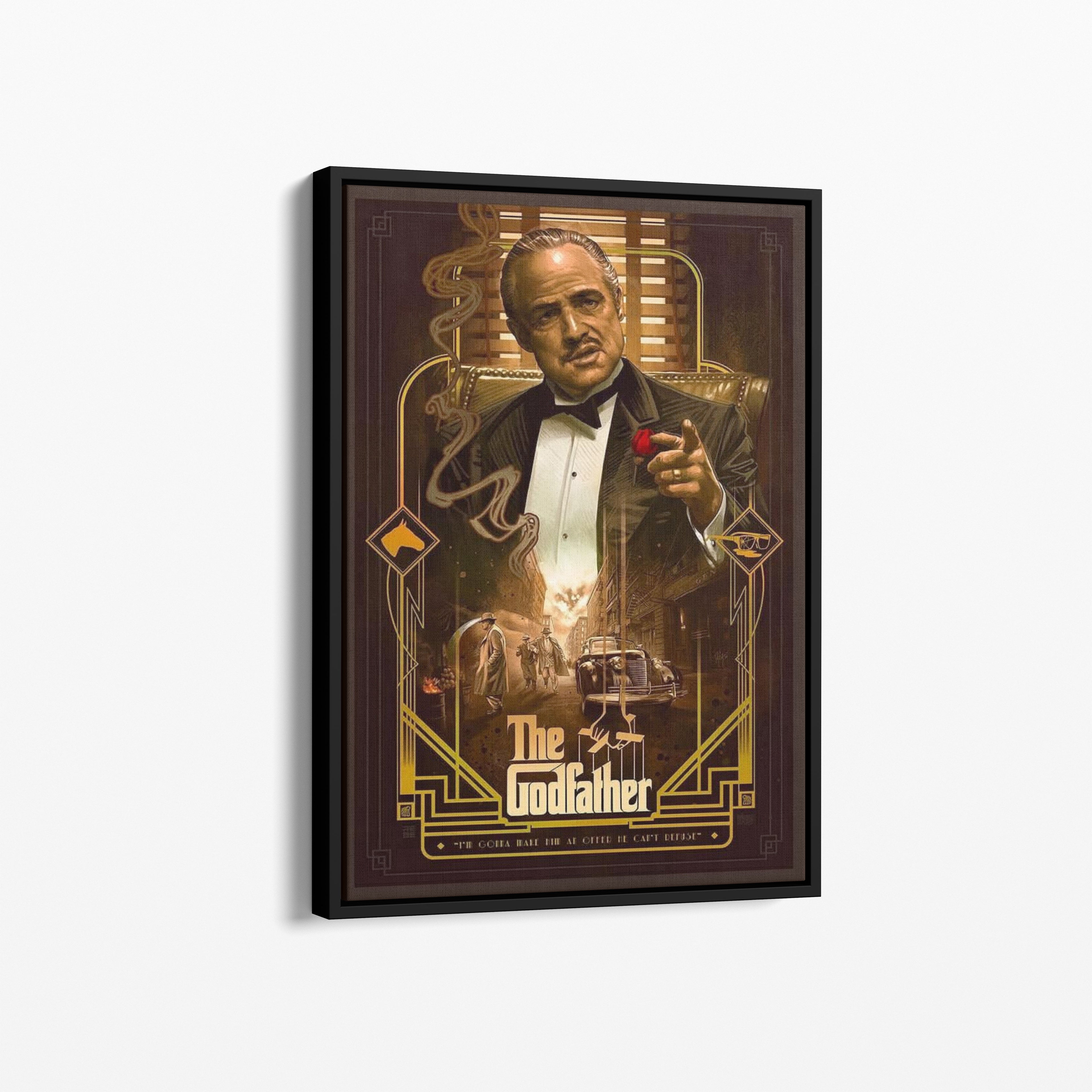 Καμβάς The Godfather με μαύρη κορνίζα, πλάγια γωνία ανάρτησης.