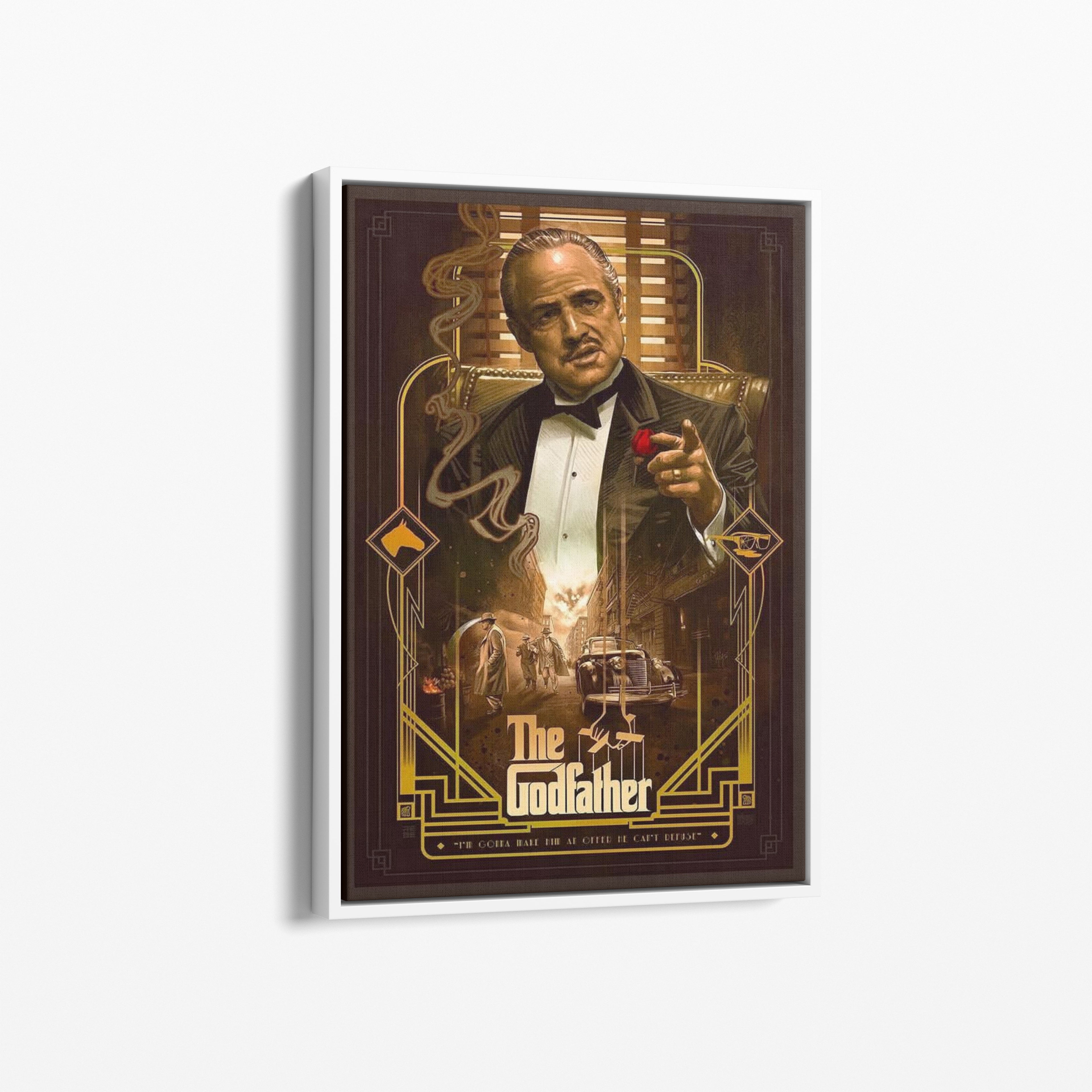 Καμβάς The Godfather με λευκή κορνίζα, πλάγια γωνία ανάρτησης.