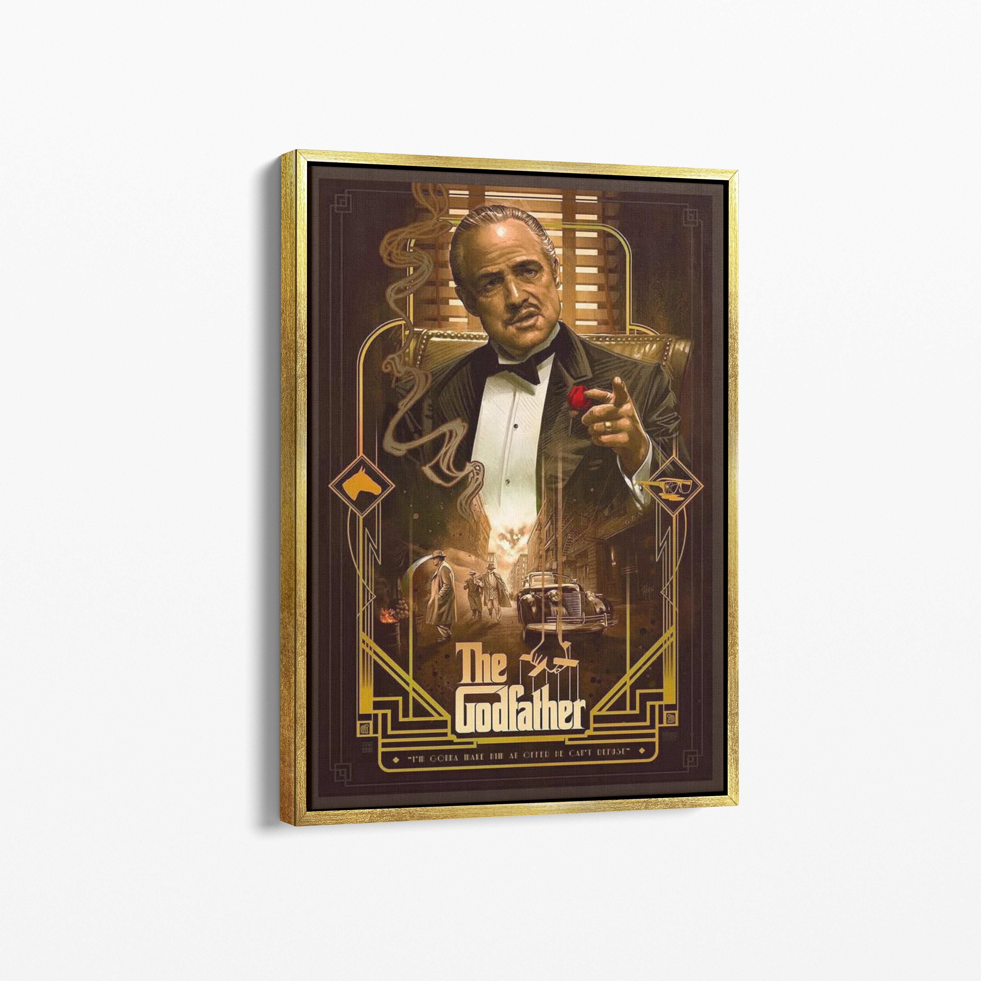 Καμβάς The Godfather με χρυσή κορνίζα, πλάγια γωνία ανάρτησης.
