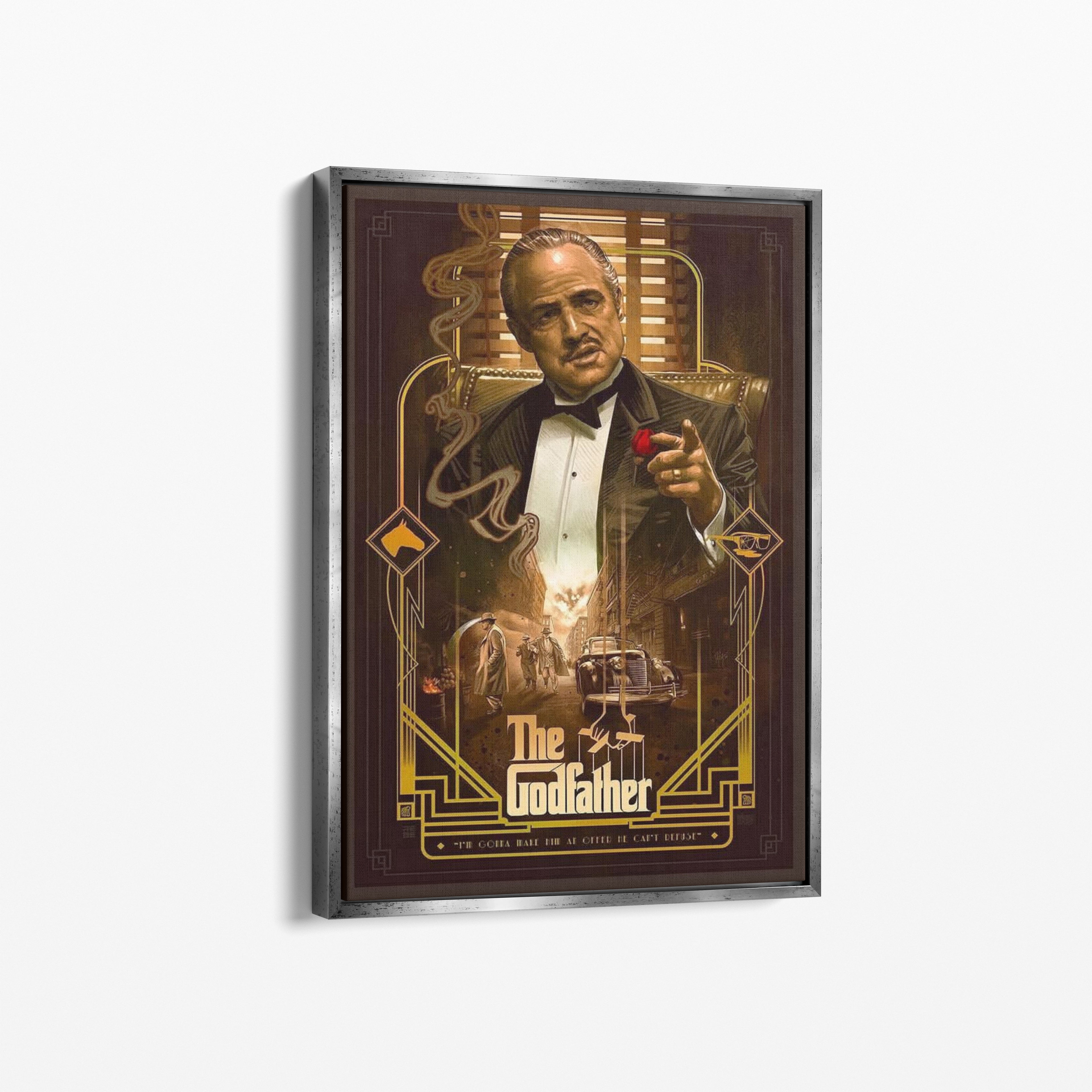Καμβάς The Godfather με ασημί κορνίζα, πλάγια γωνία ανάρτησης.