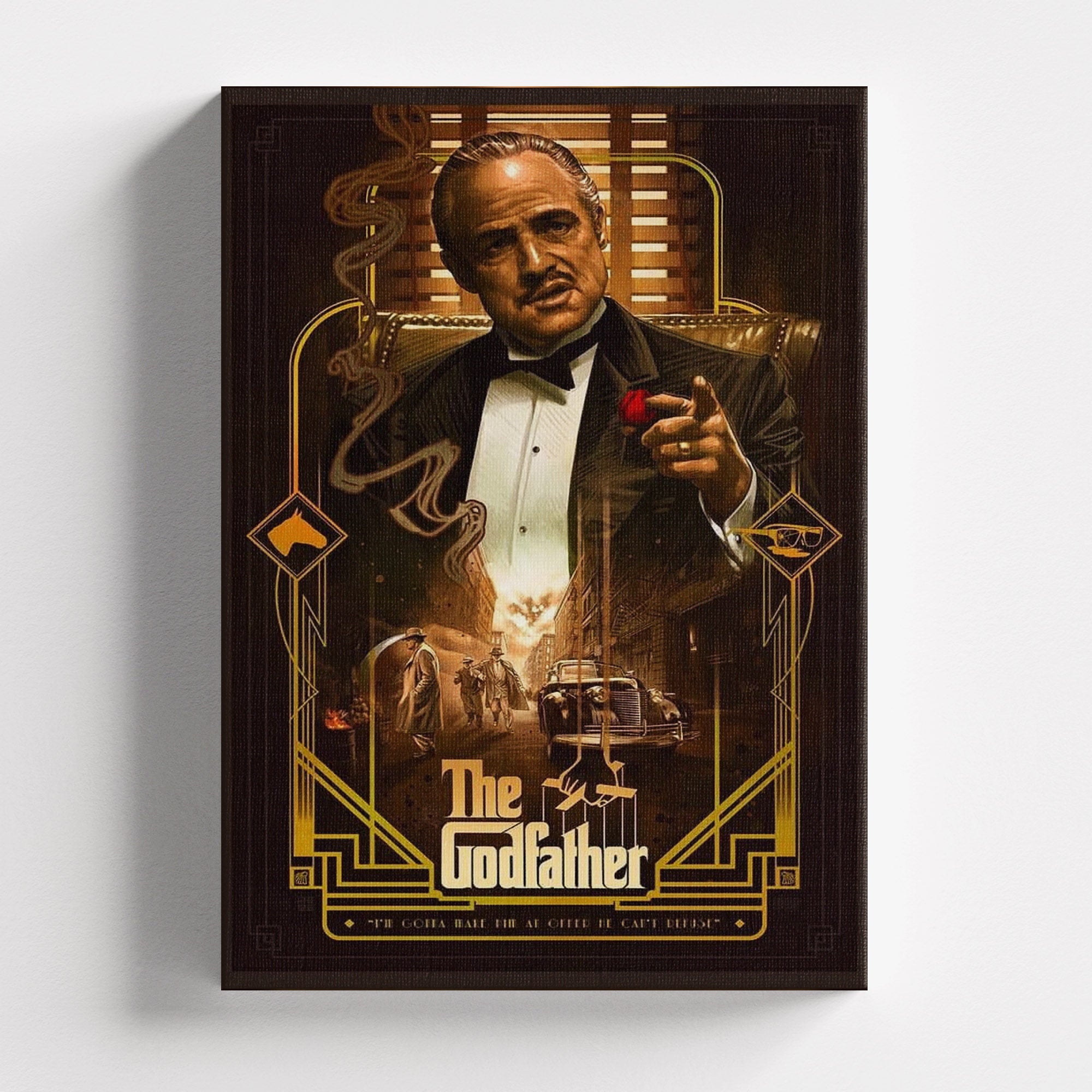 Πίνακας σε καμβά The Godfather με τον Don Vito Corleone, χωρίς κορνίζα, μέγεθος 20x30 εκ., μπροστινή όψη.
