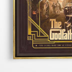 Close-up λεπτομέρεια καμβά The Godfather με χρυσή κορνίζα.