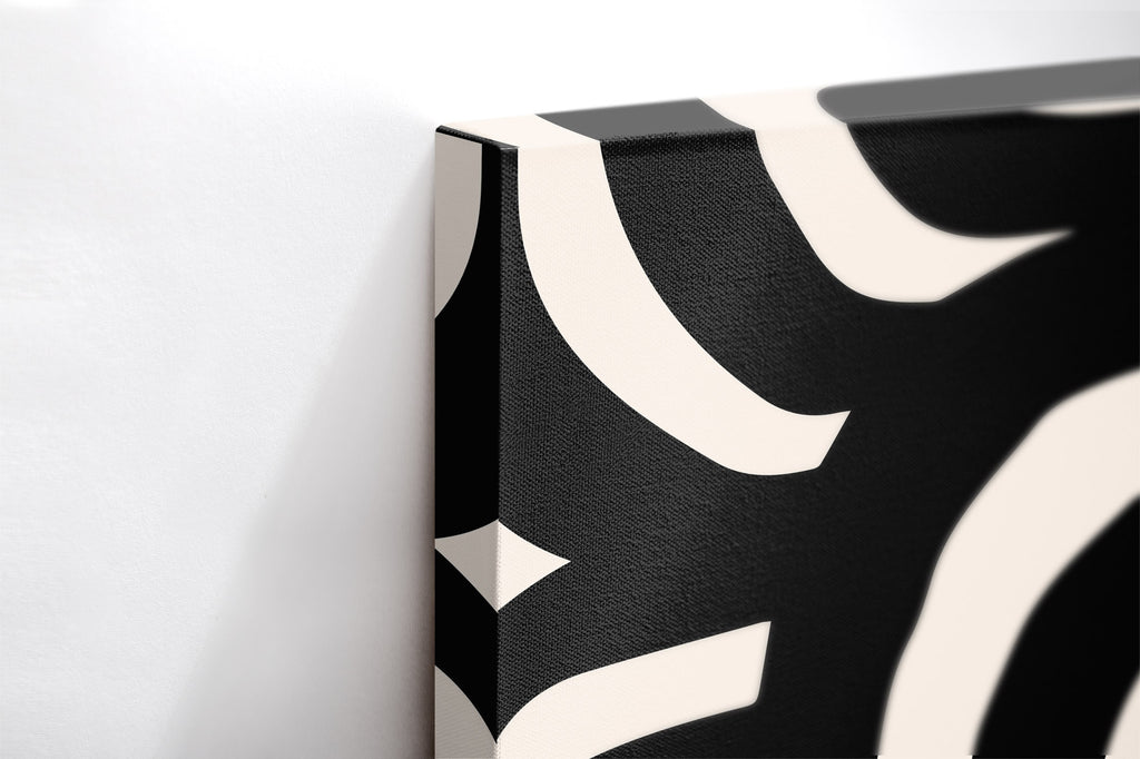 Close-up λεπτομέρεια της εκτύπωσης καμβά Black Swirl.