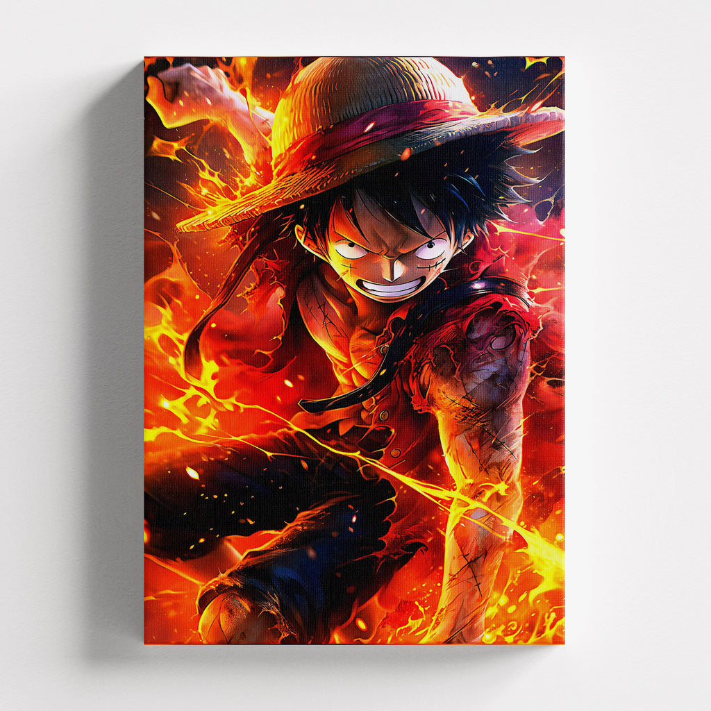 Πίνακας σε καμβά Luffy Fire, χωρίς κορνίζα, μπροστινή όψη.