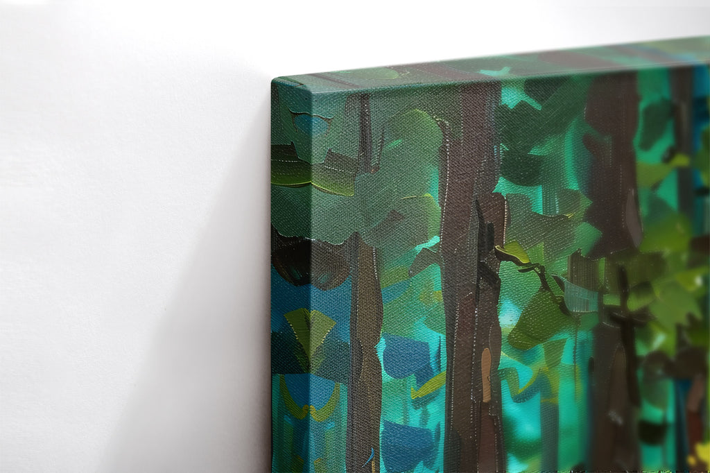 Close-up λεπτομέρεια της εκτύπωσης καμβά Forest Light.