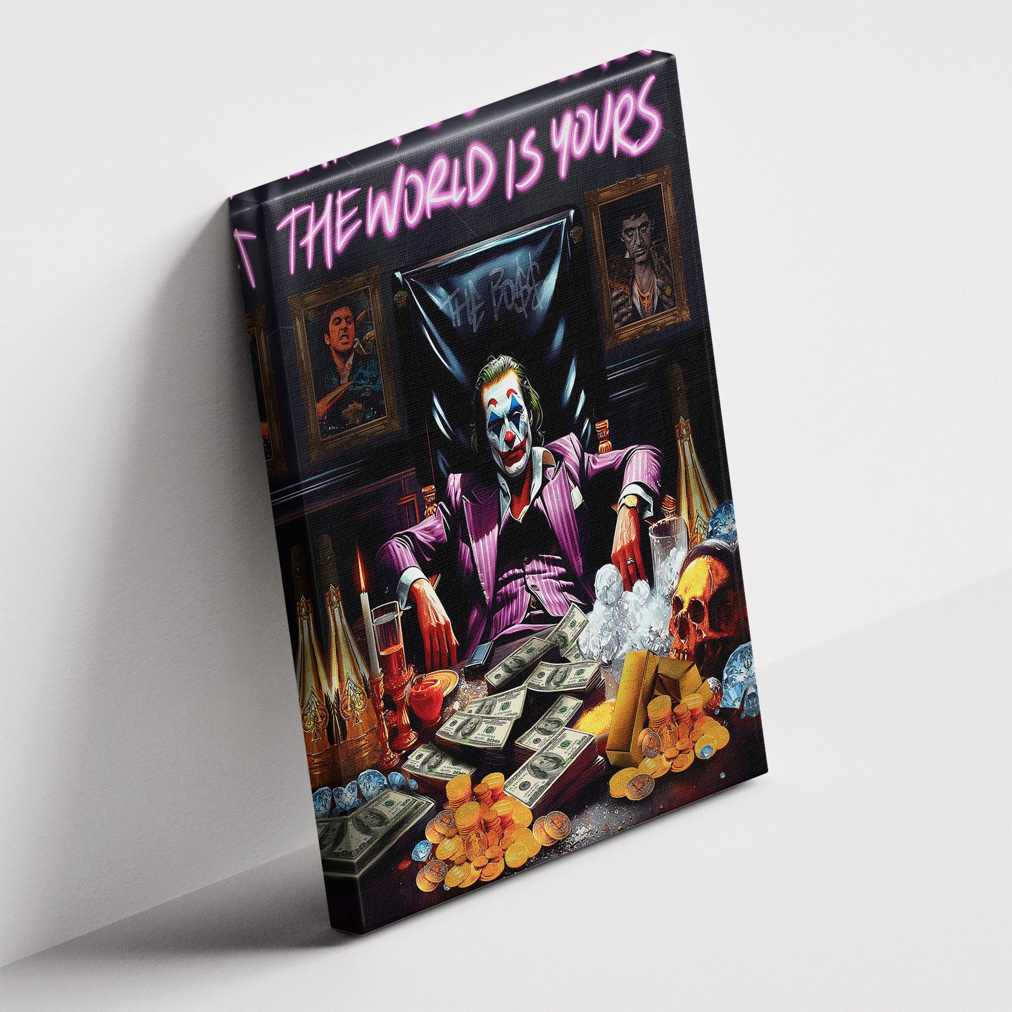 Καμβάς The World Is Yours – Joker Edition Canva σε δεύτερη γωνία λήψης, χωρίς κορνίζα.