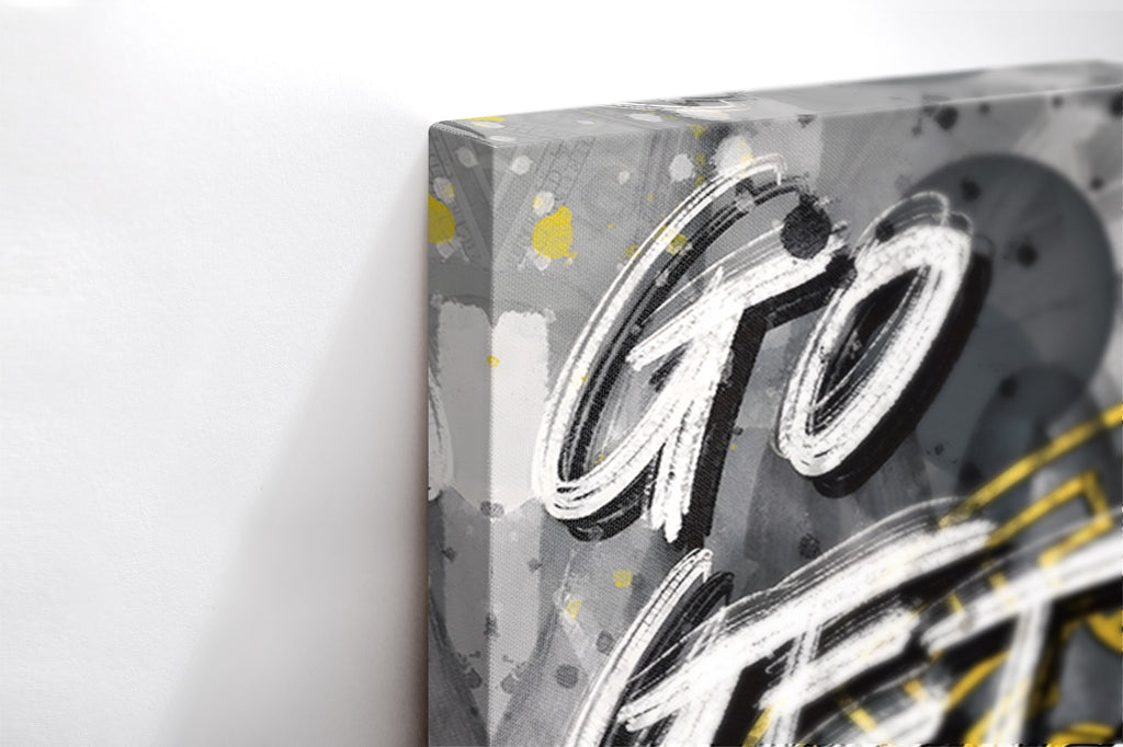 Close-up λεπτομέρεια της εκτύπωσης καμβά Go Get It – Luxury Bunny.