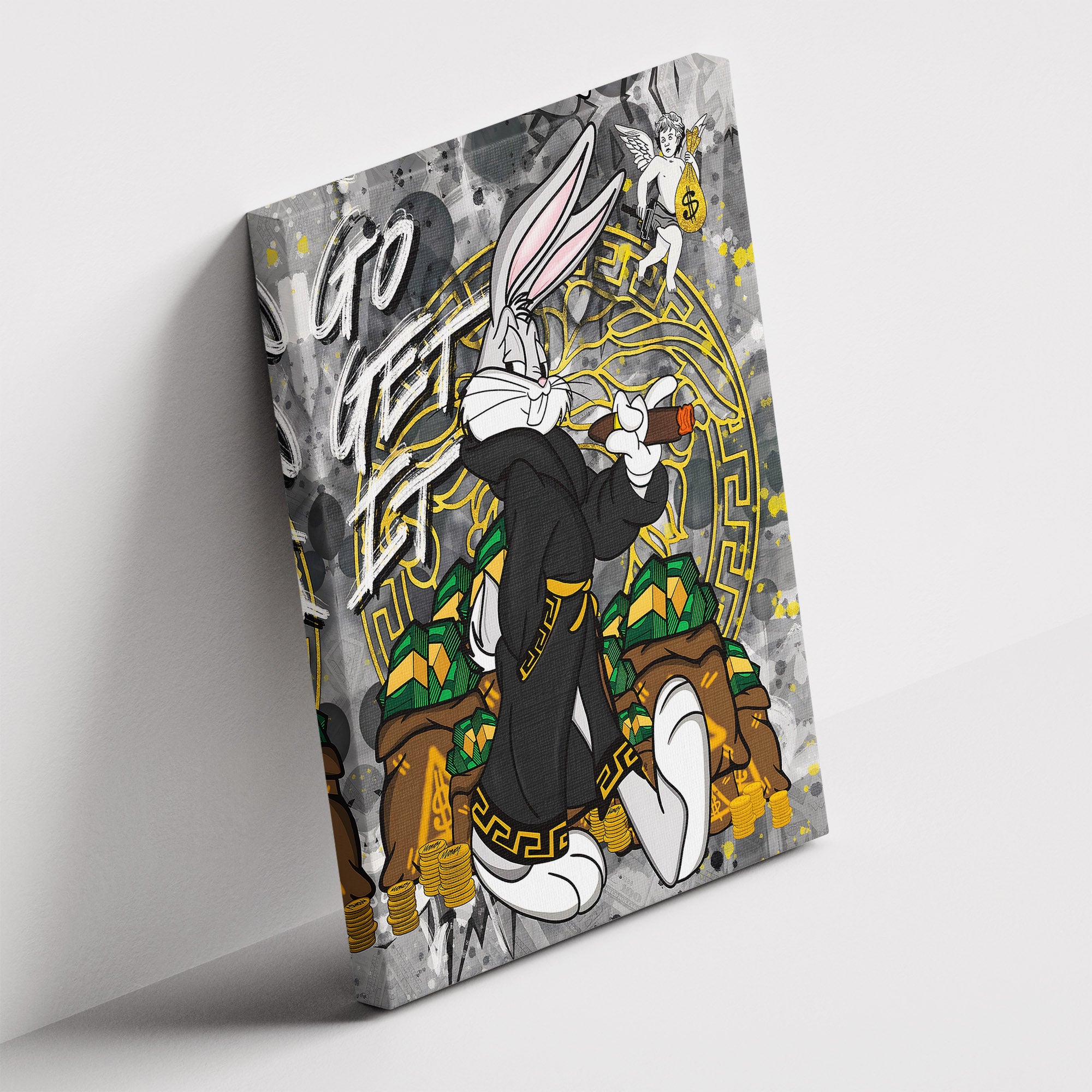 Καμβάς Go Get It – Luxury Bunny σε δεύτερη γωνία λήψης, χωρίς κορνίζα.