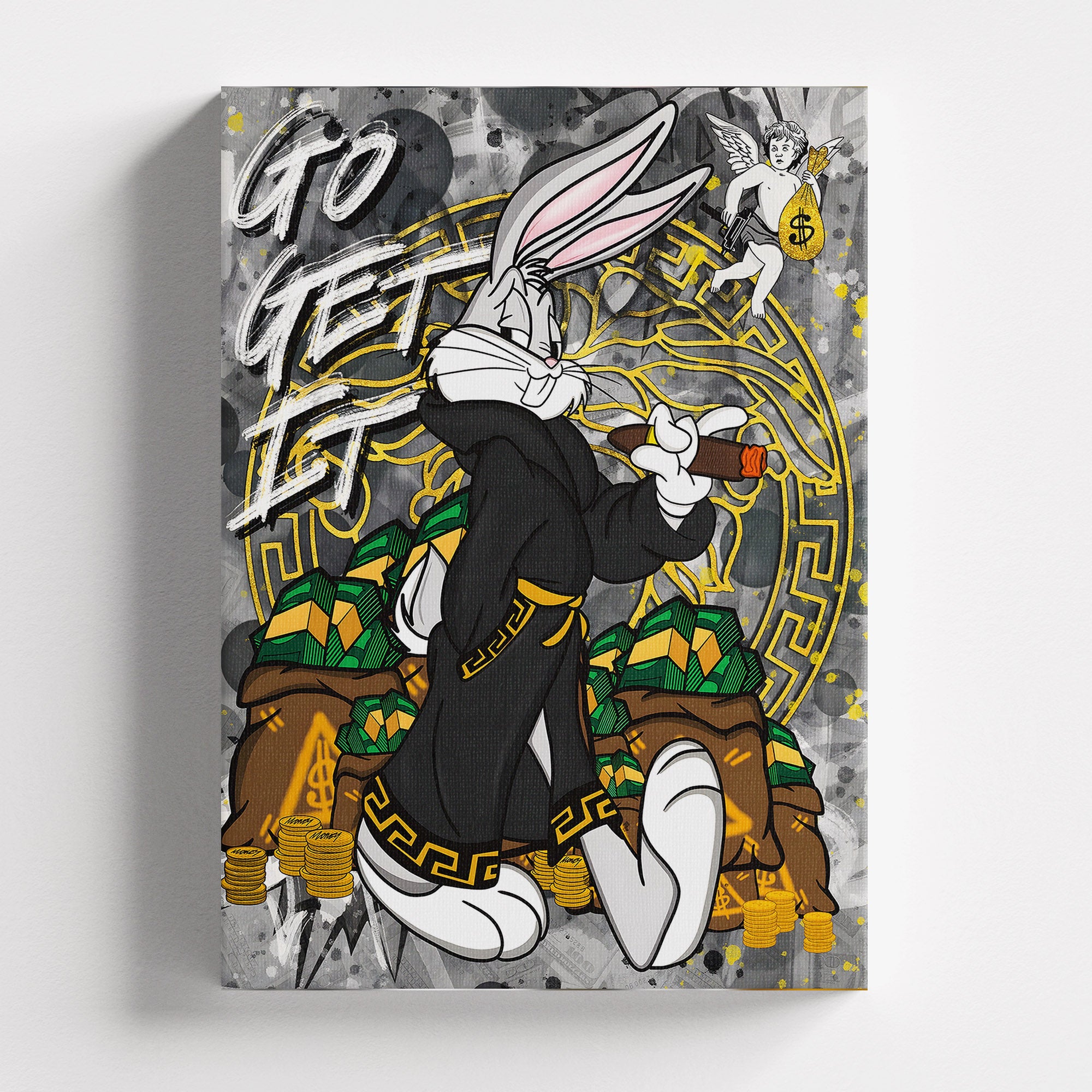 Πίνακας σε καμβά Go Get It – Luxury Bunny, χωρίς κορνίζα, μπροστινή όψη.