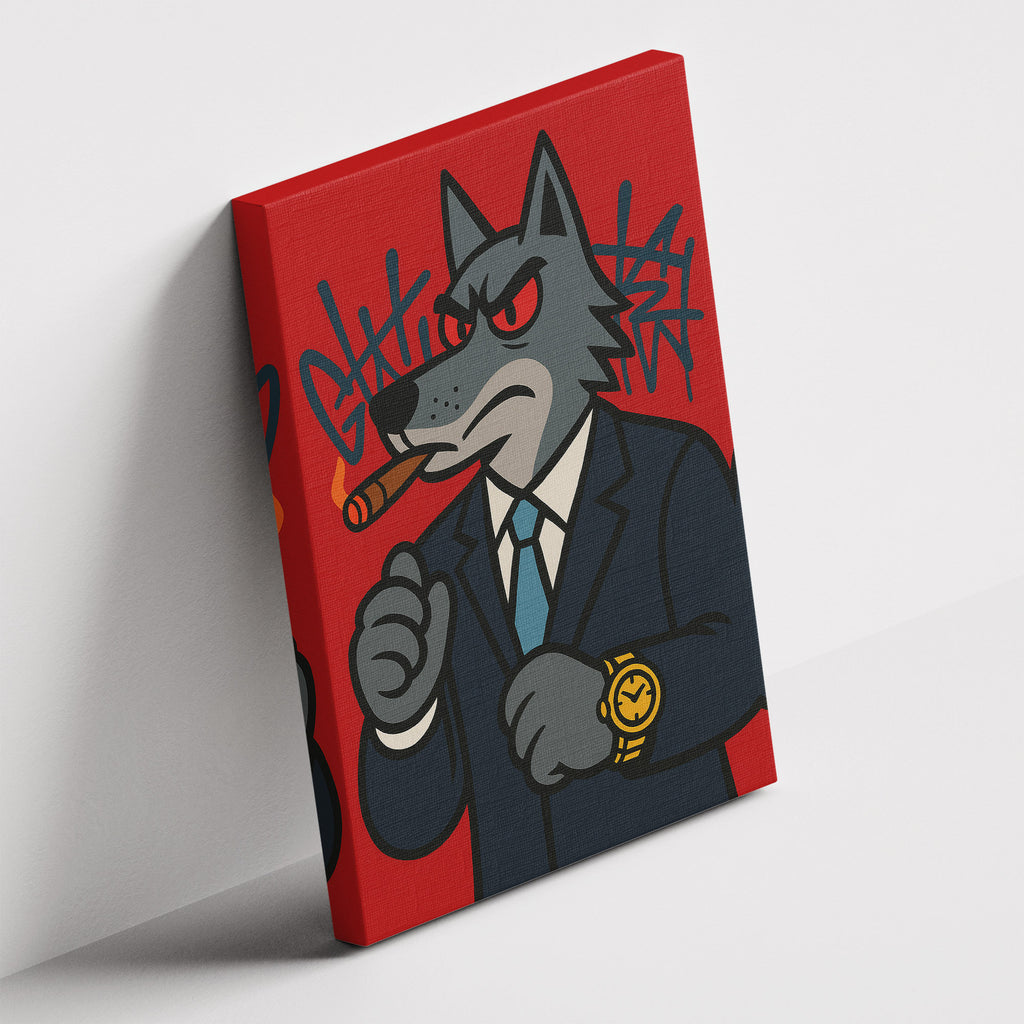 Καμβάς Wolf of Success σε δεύτερη γωνία λήψης, χωρίς κορνίζα.