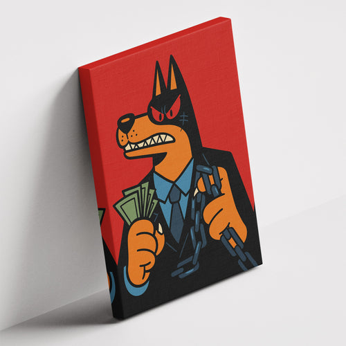 Καμβάς Doberman Hustler σε δεύτερη γωνία λήψης, χωρίς κορνίζα.