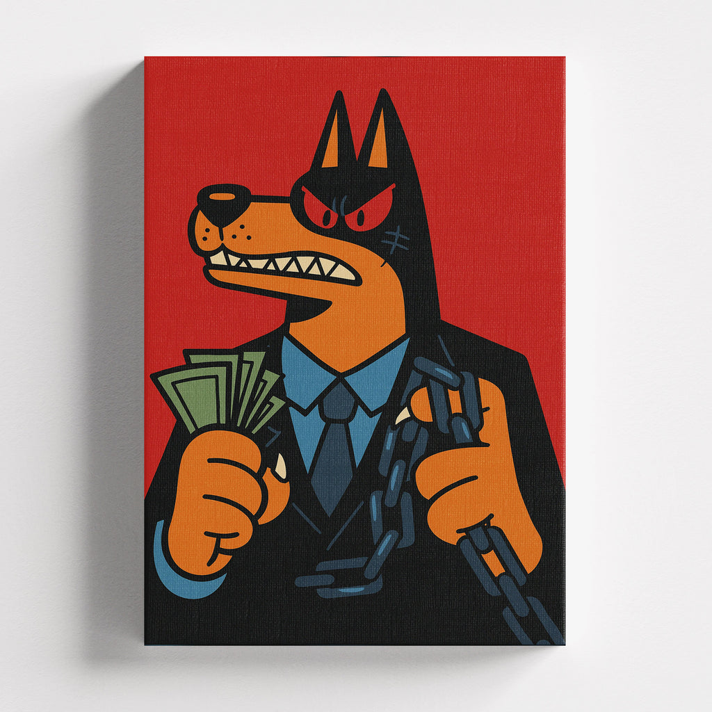 Πίνακας σε καμβά Doberman Hustler, χωρίς κορνίζα, μπροστινή όψη.