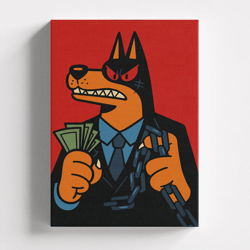 Πίνακας σε καμβά Doberman Hustler, χωρίς κορνίζα, μπροστινή όψη.