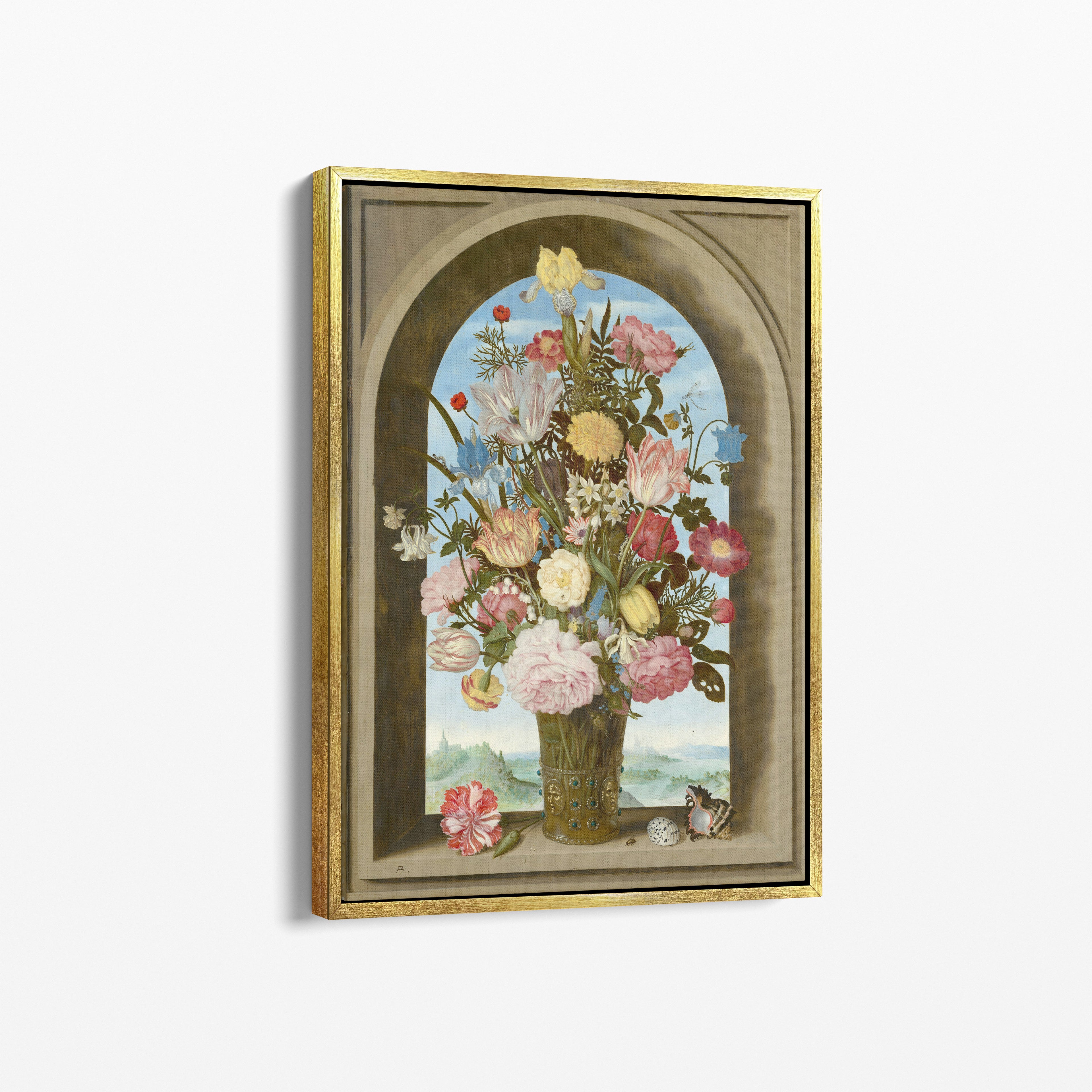 Flowers in a Window Arch – Premium Καμβάς