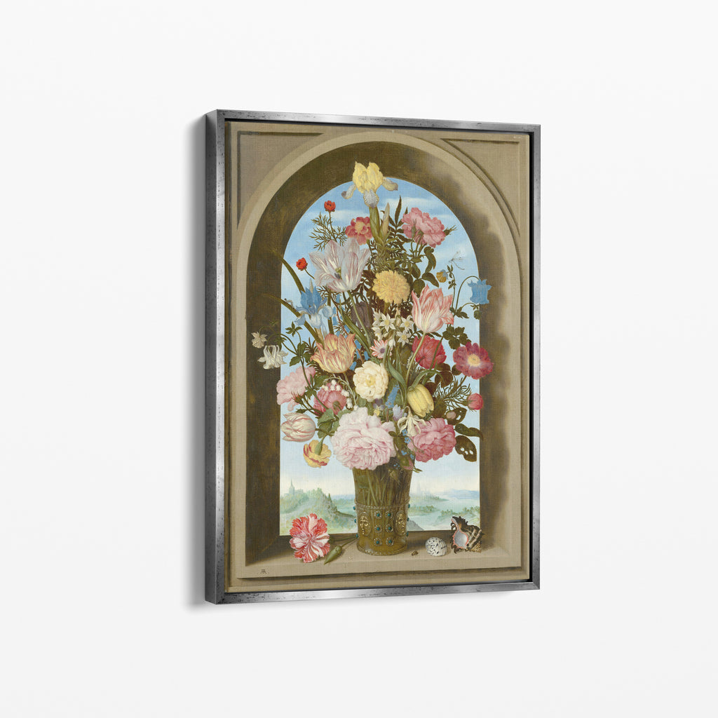 Flowers in a Window Arch – Premium Καμβάς