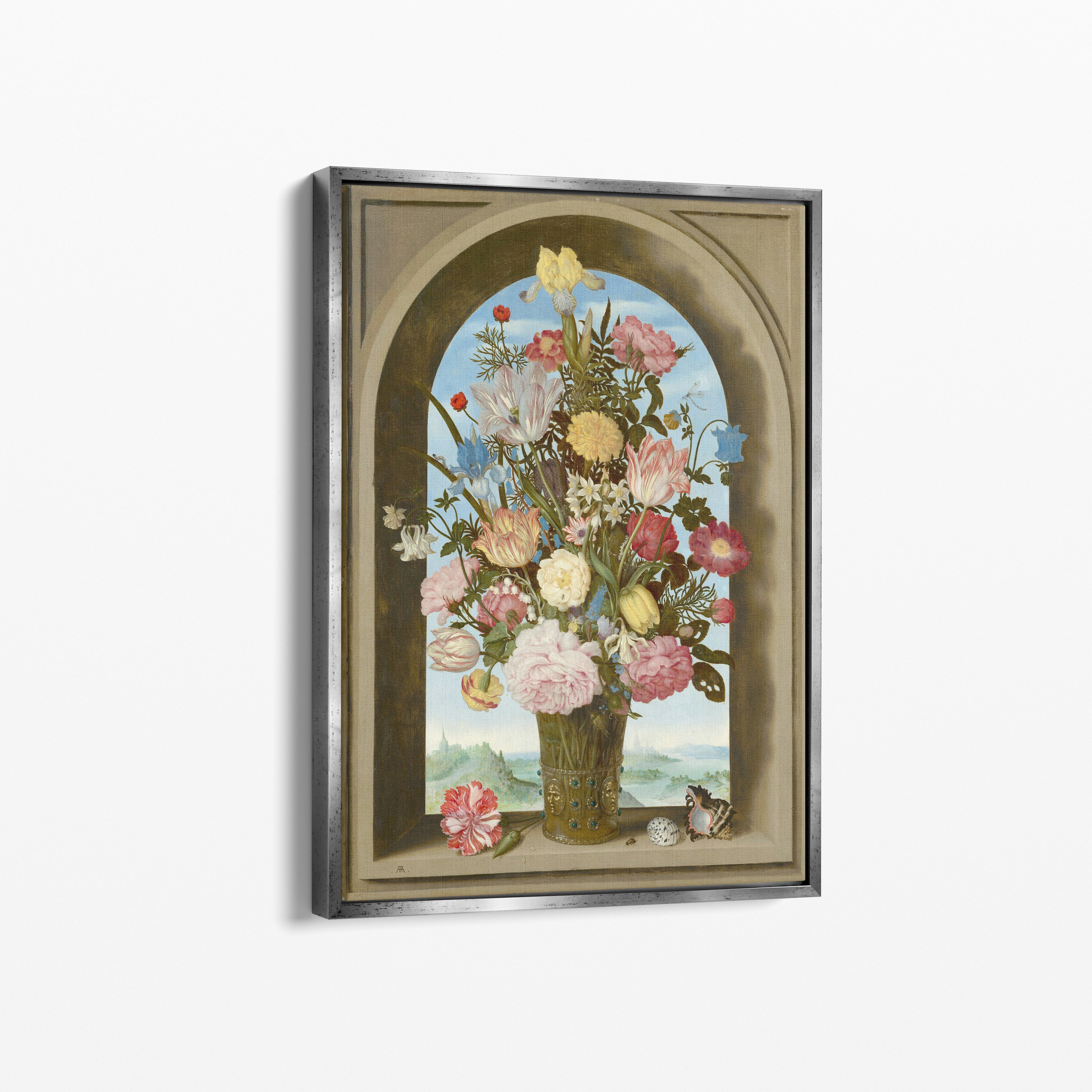 Flowers in a Window Arch – Premium Καμβάς